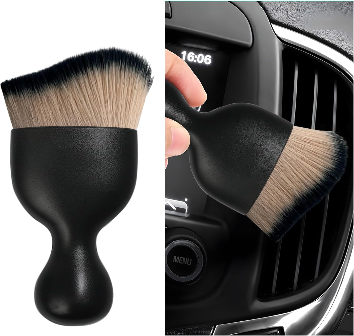 Car Interior Dust Brush, Soft Scratch Free Auto Detailing Brushes, Universal Vehicle Interior Cleaning Tool for Automotive Dashboard, Air Vents, Leather(Brown & Black)