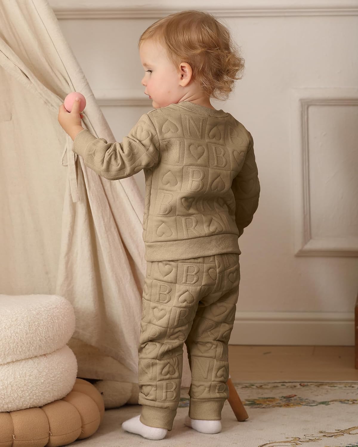 Jecson Toddler Baby Girl Clothes: Soft Warm Outfits Set Quilted Heart Sweatshirt & Pants Cute Fall Winter Home Out 2Pcs 3M-4T - Image 4