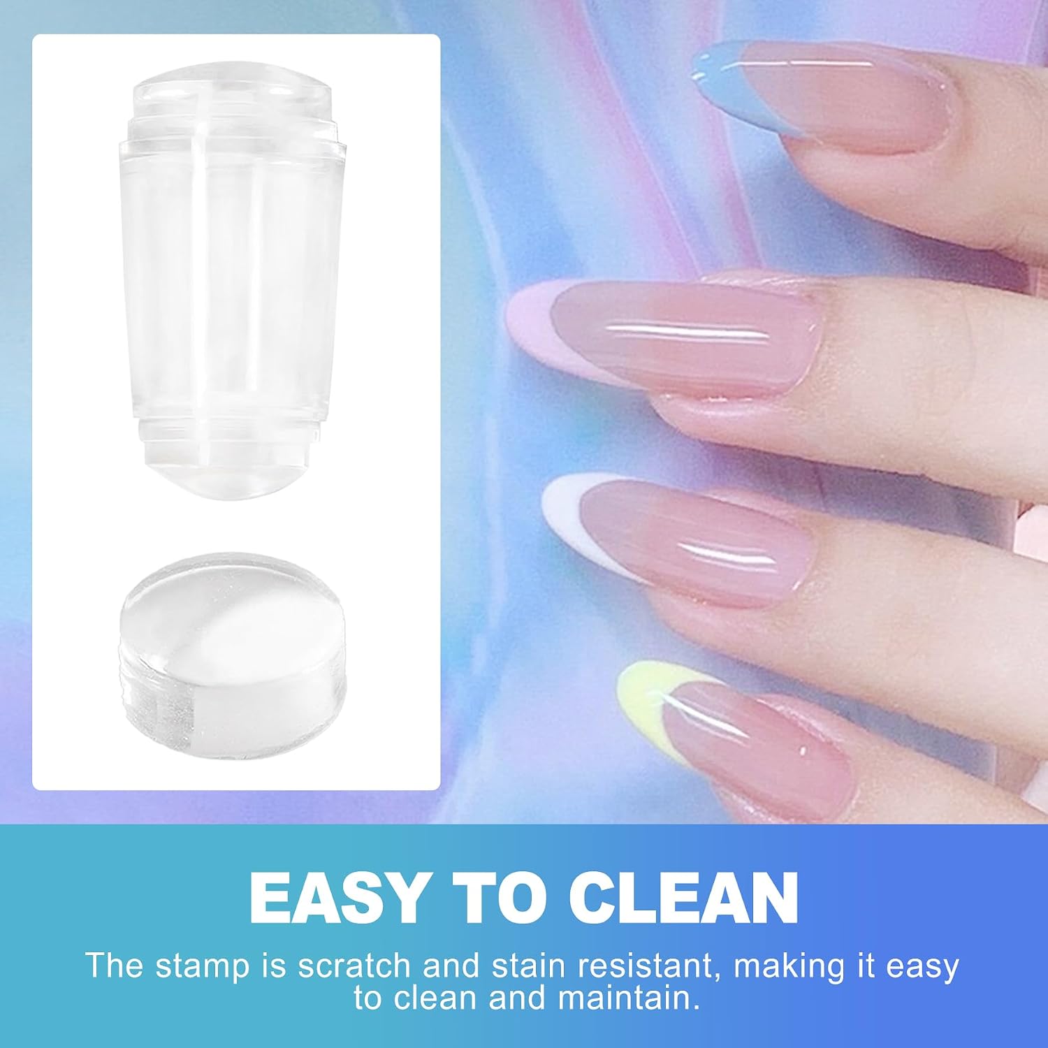 CoguZed 5-Piece Clear Silicone Nail Stamper Kit- Designed for French manicure application on various nail shapes including almond, square, and coffin styles