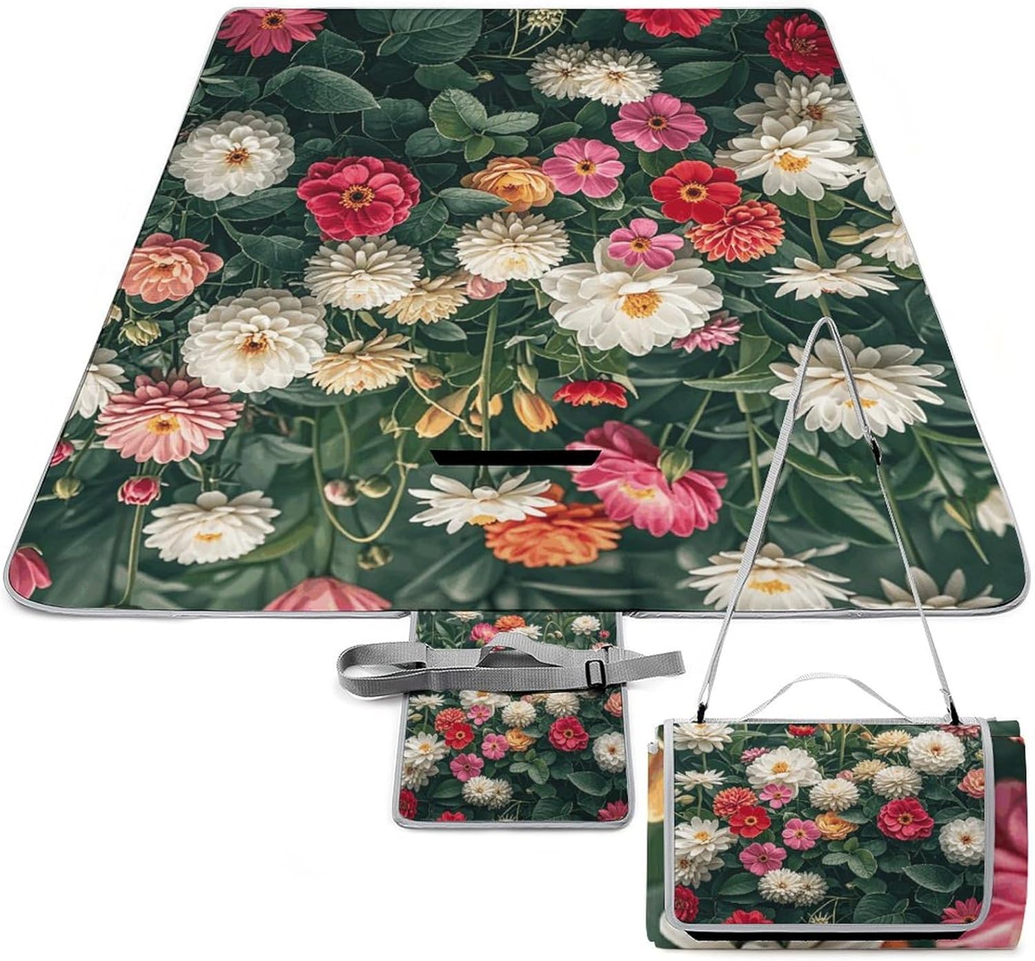 Outdoor Picnic Blanket Extra Large Beach Blanket Waterproof Picnic Mat Plants Floral Flowers Camping Blanket Portable with Carry Strap Park Blanket for Grass Camping Park