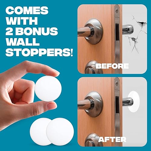 Vista 23 de Strongest Home Cuña de tope de puerta resistente (6 piezas cromadas), tope de puerta de goma antideslizante y metal para puertas pesadas, funciona