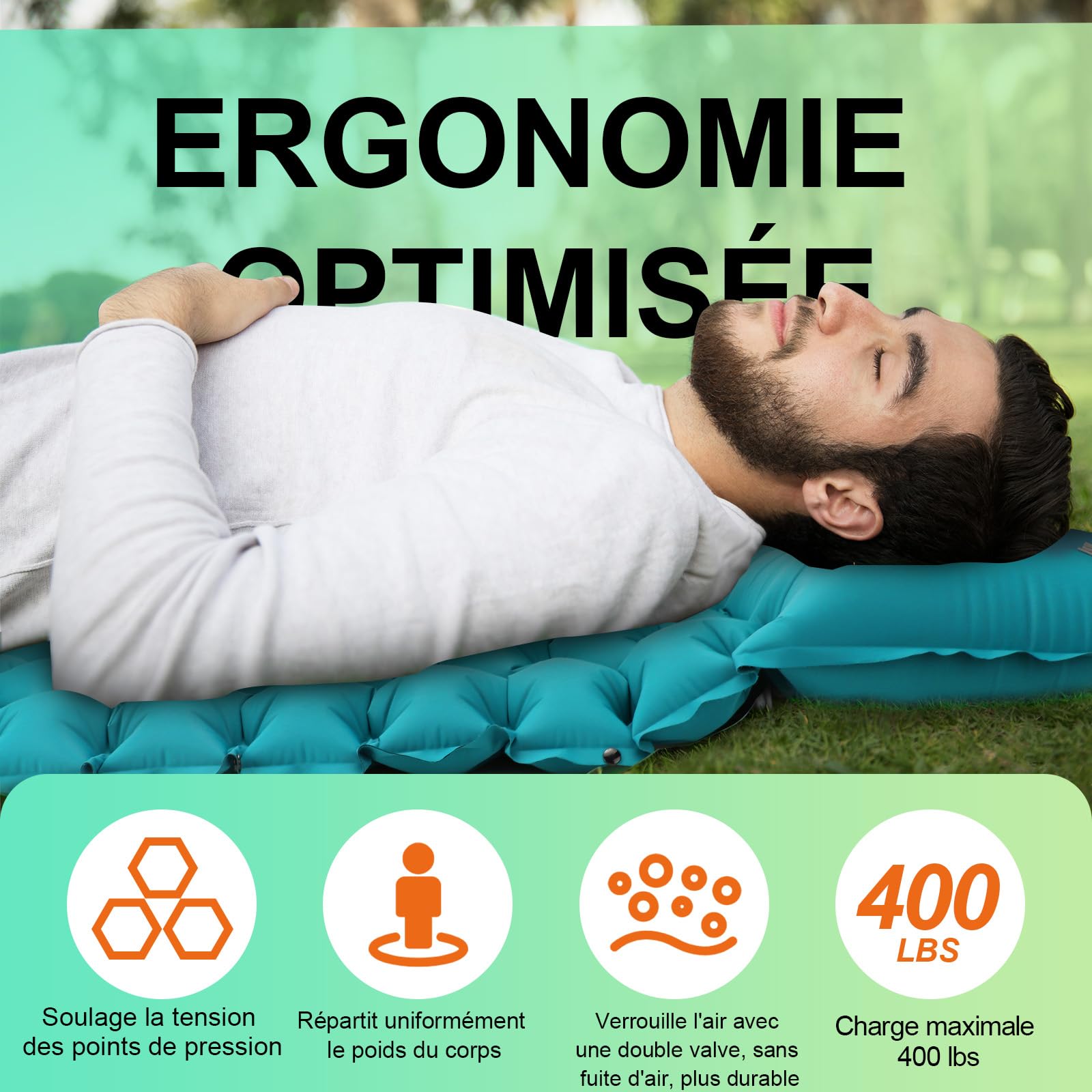 Matelas de Camping Autogonflant Ultraléger avec Pompe à Pied Portable pour Randonnée