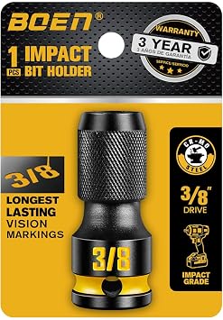 boen 3/8-Inch Drive to 1/4-Inch Hex Socket Adapter, Quick Release Impact Bit Holders, Square Drive Adapter, CR-MO Steel, Deep Embossed Size Marking