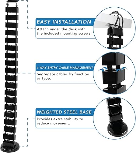 Miniatura 5 de Mount-It! Columna organizadora de cables, organizador de cables de escritorio, mantiene los cables de alimentación y AV seguros y organizados,