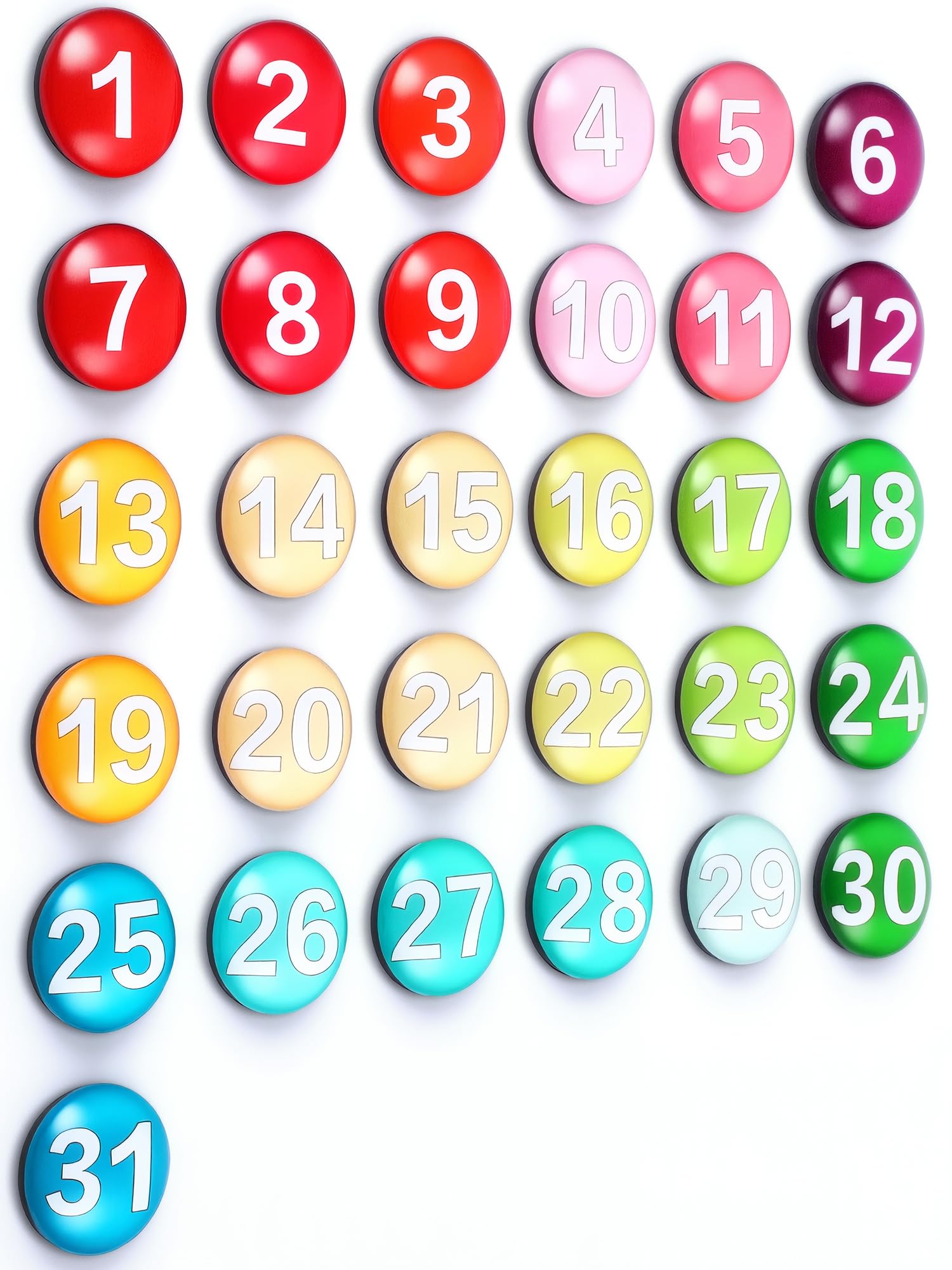 Tellegloww 1-31 Large Small Magnetic Calendar Numbers Colored Glass Calendar Magnets for Whiteboard Schedule Dry Erase Magnetic Refrigerator(Dark