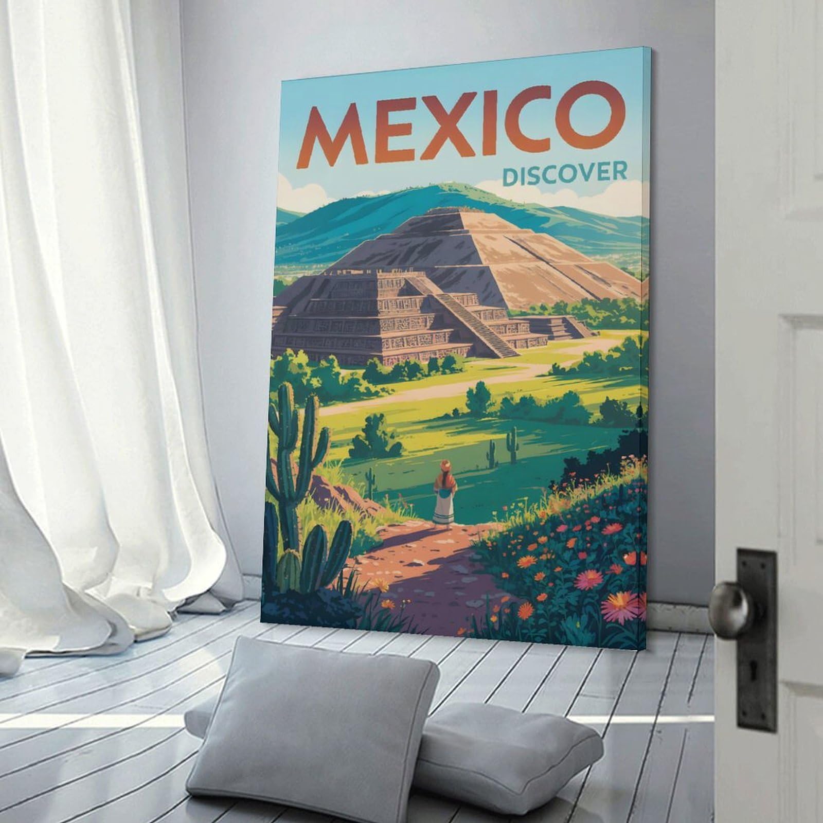 Junmoney Wall Art Print Mexico Travel (3), 20x30inch(50x75cm), for Home Lounge, Bedroom Or Reading Nook, Canvas Styling for A Polished Room Look