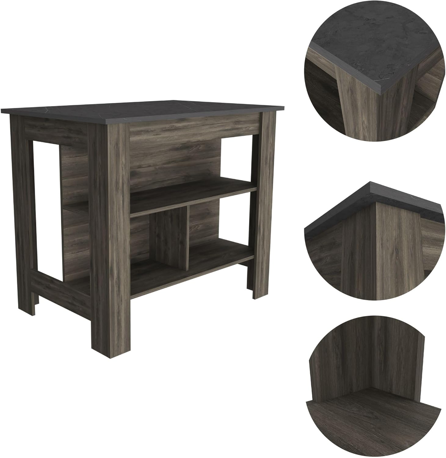 Kitchen Table with 3 Uncovered Shelves,for Living Room,Dining Room,Bedroom(27.50"×40.50"×35.40"). (Brown and Onix)