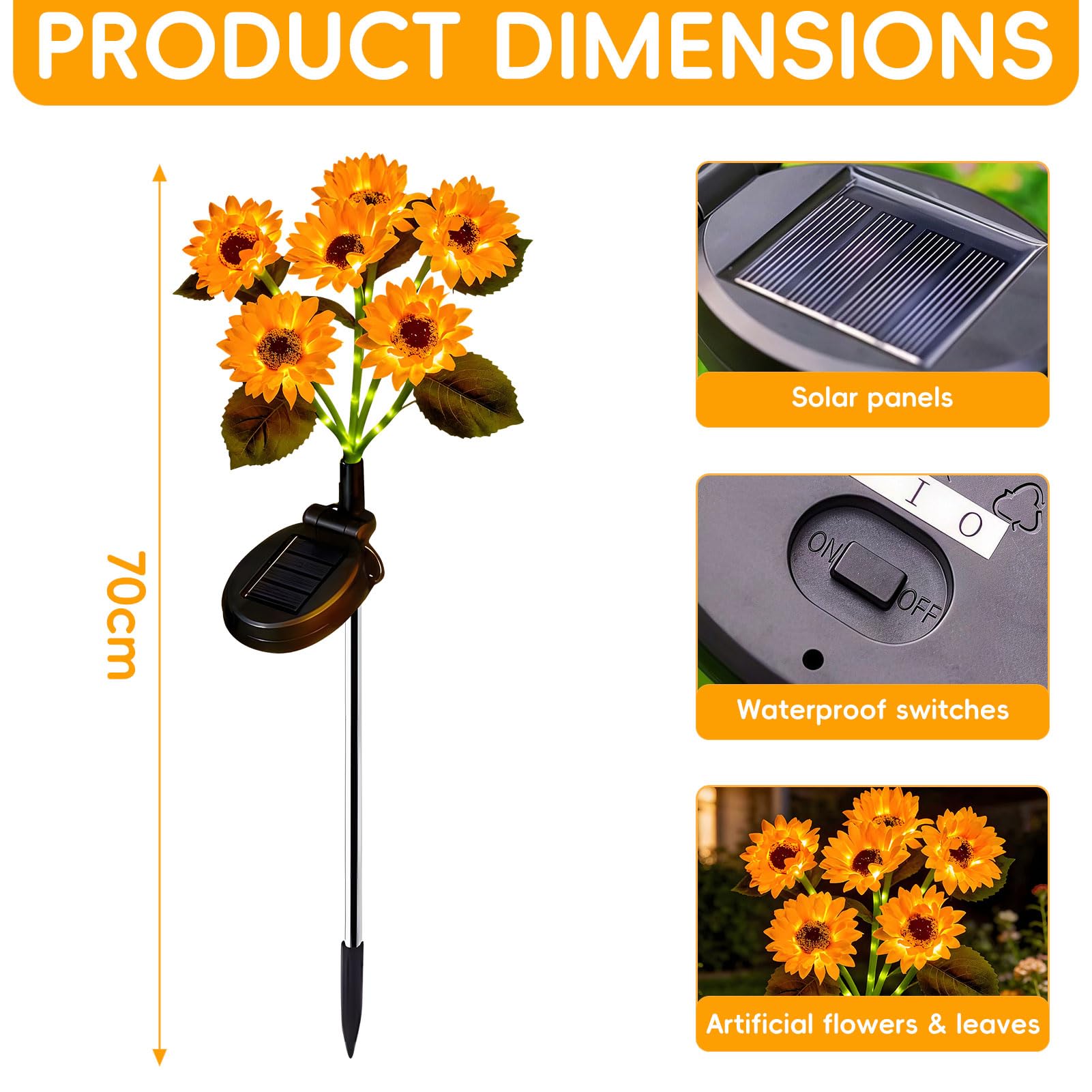 Lampada solare a forma di girasole, per esterni, giardino, 6 fiori, lampada solare da giardino, IP65, impermeabile, luce solare da giardino, per esterni, balcone, fioriere, terrazze, 4 pezzi