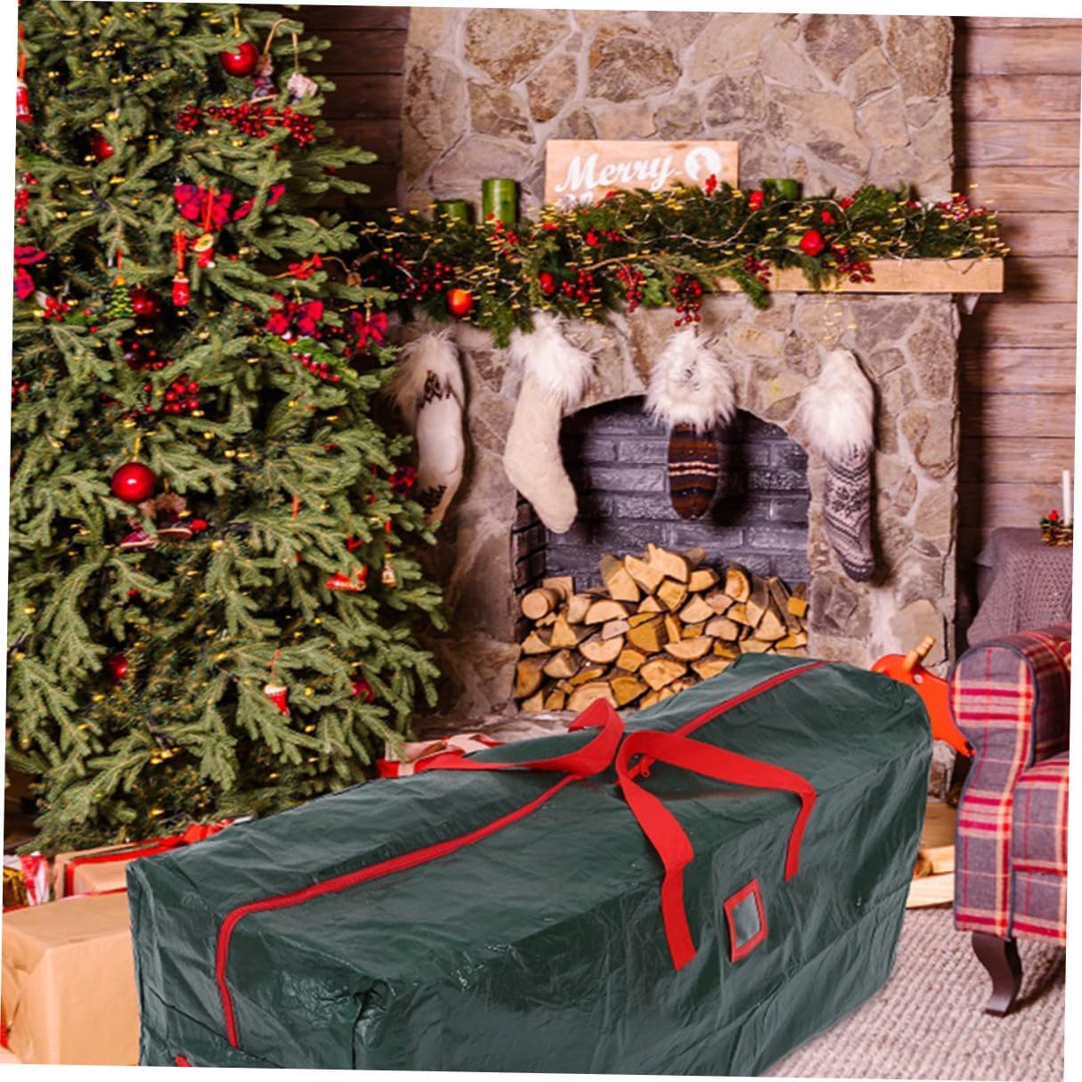 Christmas Tree Storage Bag with Zipper and Reinforced Carry Handles PE Material Dustproof Tree Pouch Blankets Clothes and Holiday Storage Green