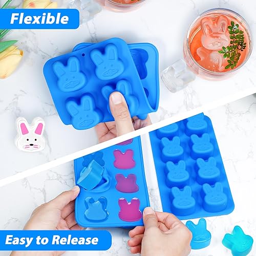 Vista 4 de Webake Moldes de silicona para cubitos de hielo de conejo, 8 cavidades para chocolate, dulces, cubitos de hielo, decoraciones de cupcakes, ideales