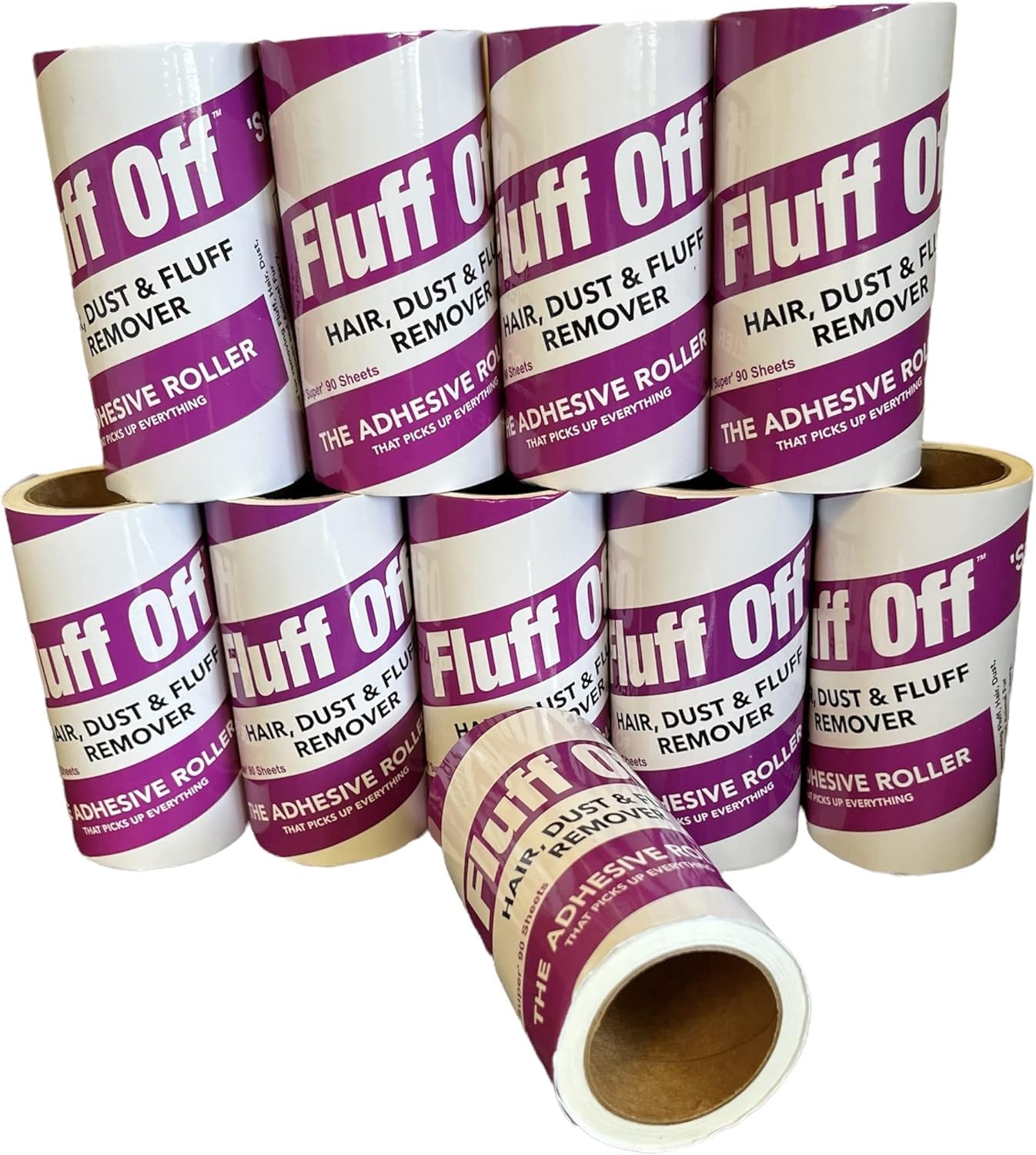 Fluff Off Purple Super Lint Roller Refills, 10 X 90 Sheet Rolls. Totalling 900 Sheets Of Extra Sticky Lint Roller Refills For Clothes, Pet Hair And Furniture, Will Fit Most Lint Roller Handles
