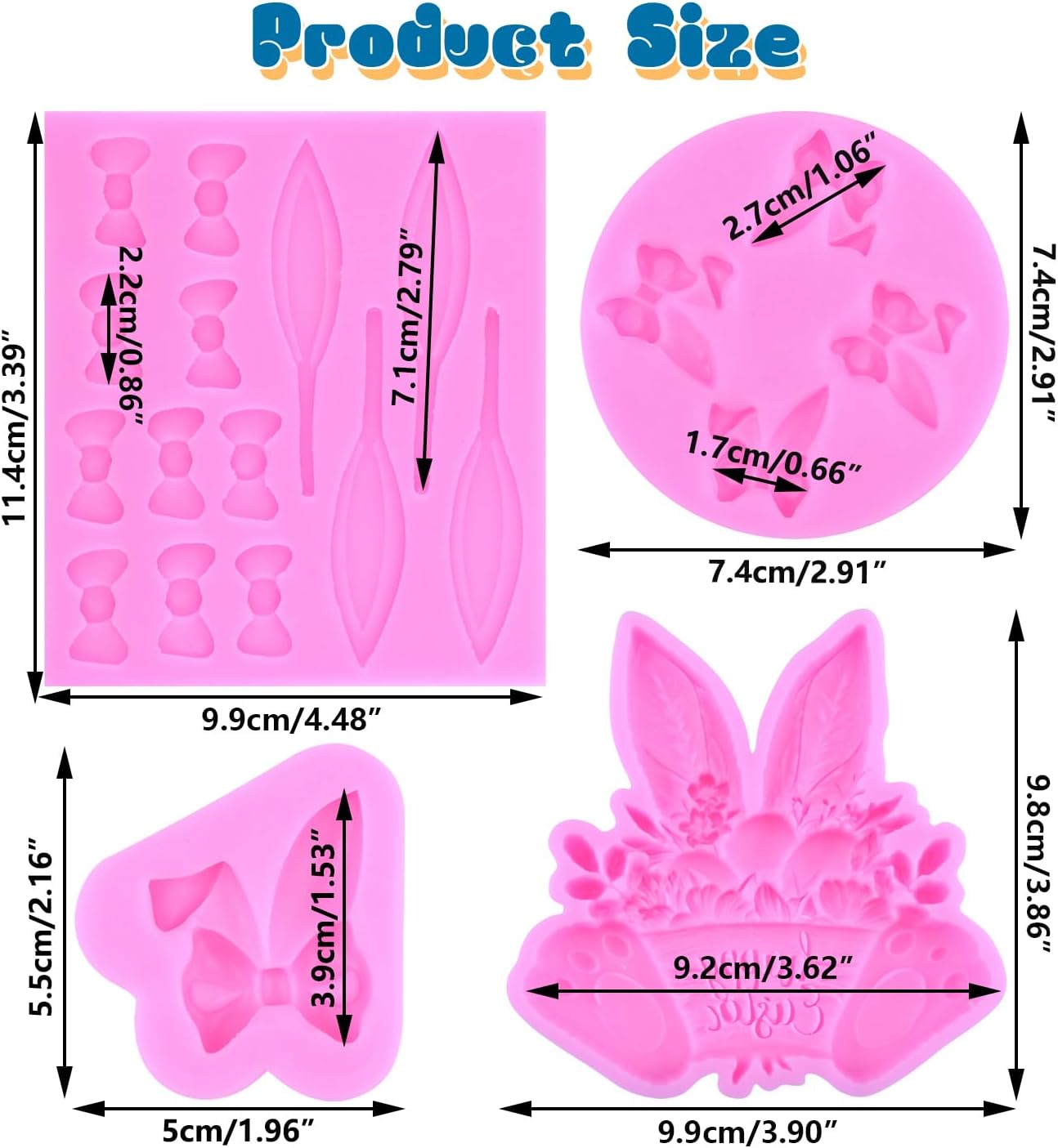 Mujiang Easter Fondant Molds Bunny Ears Silicone Mold Set of 4 image 2