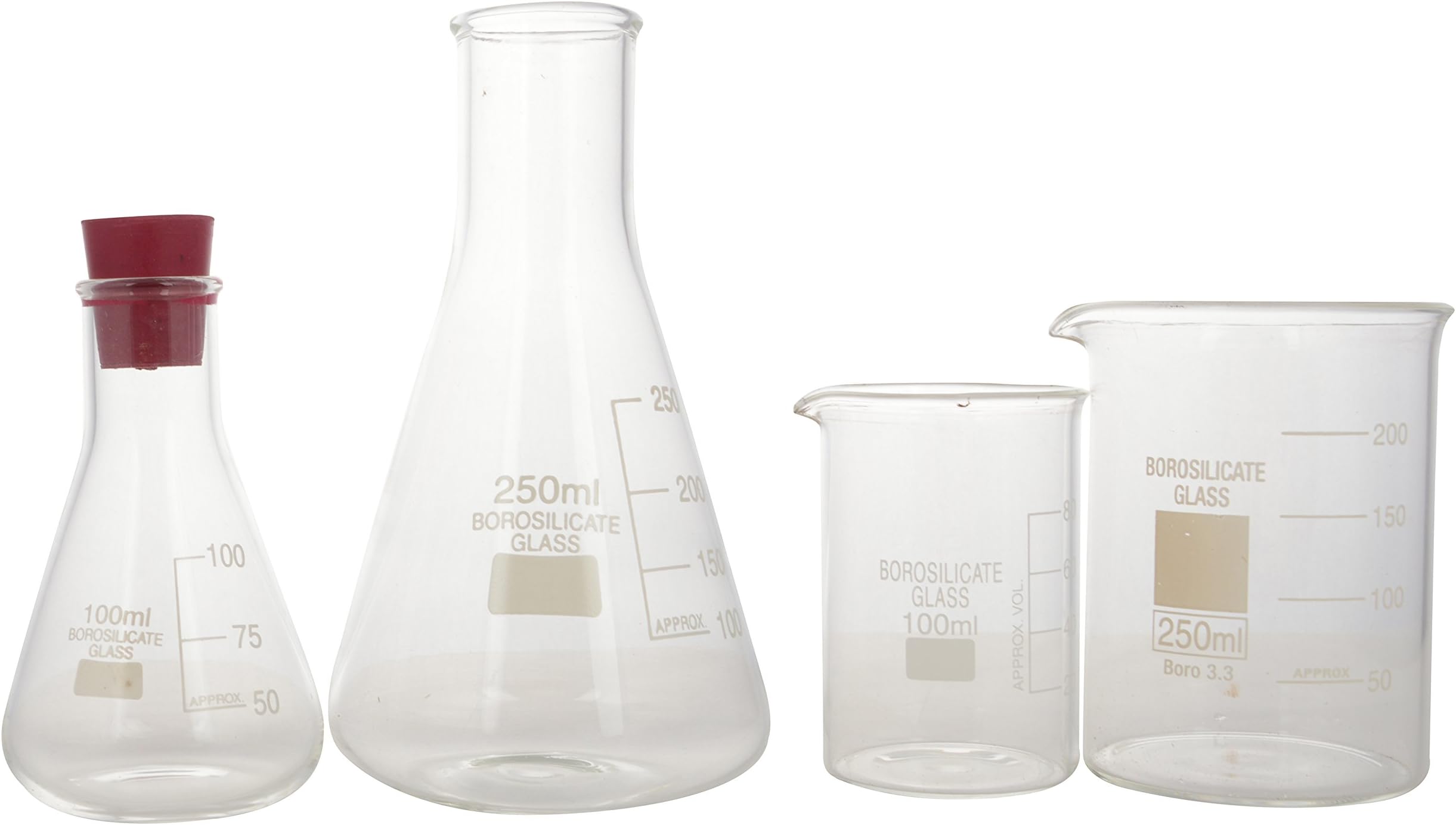 VIJAY SURGICAL Glass Beakers 100ml, 250ml & Conical flask 100ml, 250ml Borosilicate Glass with marking