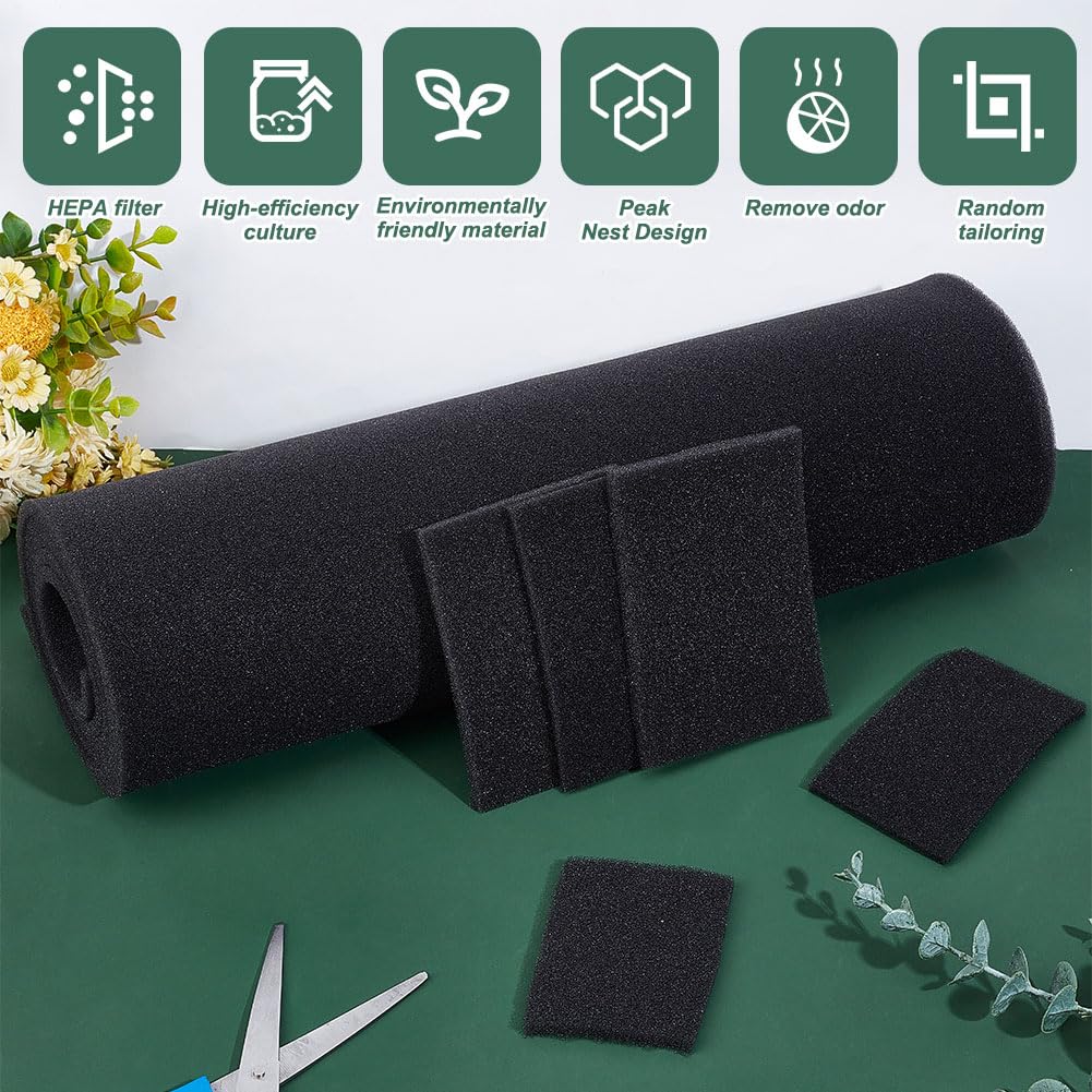 BENECREAT Filtros de Aire Acondicionado 1.5mx40cm, Hoja de Esponja de Filtro de Aire de Carbón Activado de CA de Repuesto de Filtros de Aire Acondicionado, 6 mm de Espesor