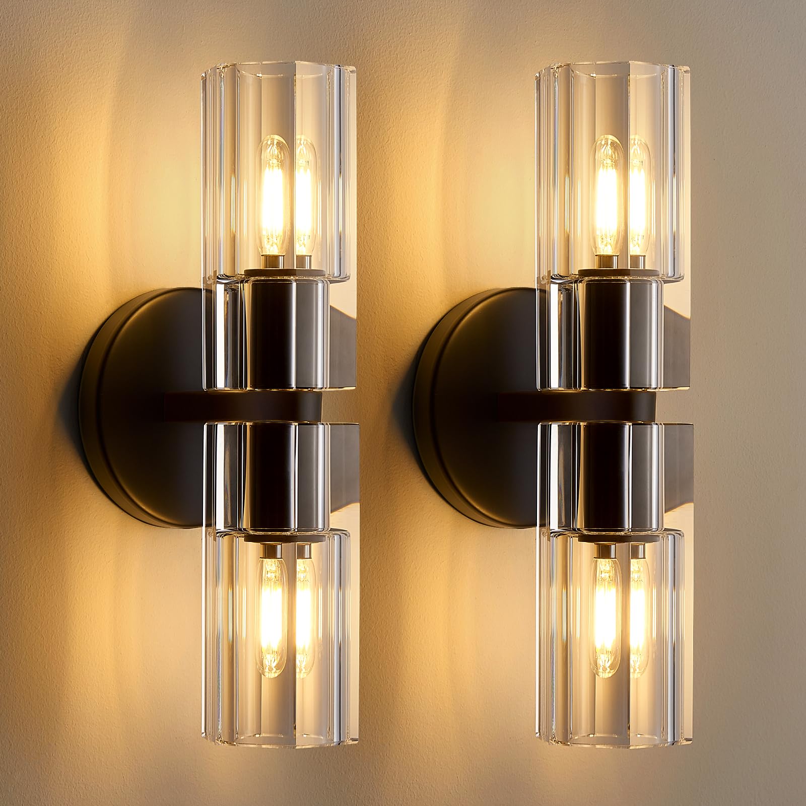 Photo 1 of SHEKAITAO Crystal Wall Sconces Set of Two, 13" Modern Brass Sconces Lighting with K9 Crystal Lampshade,Indoor Wall Sconce Bedroom Wall Light Fixtures for Living Room Bathroom Hallway Stairs Entryway