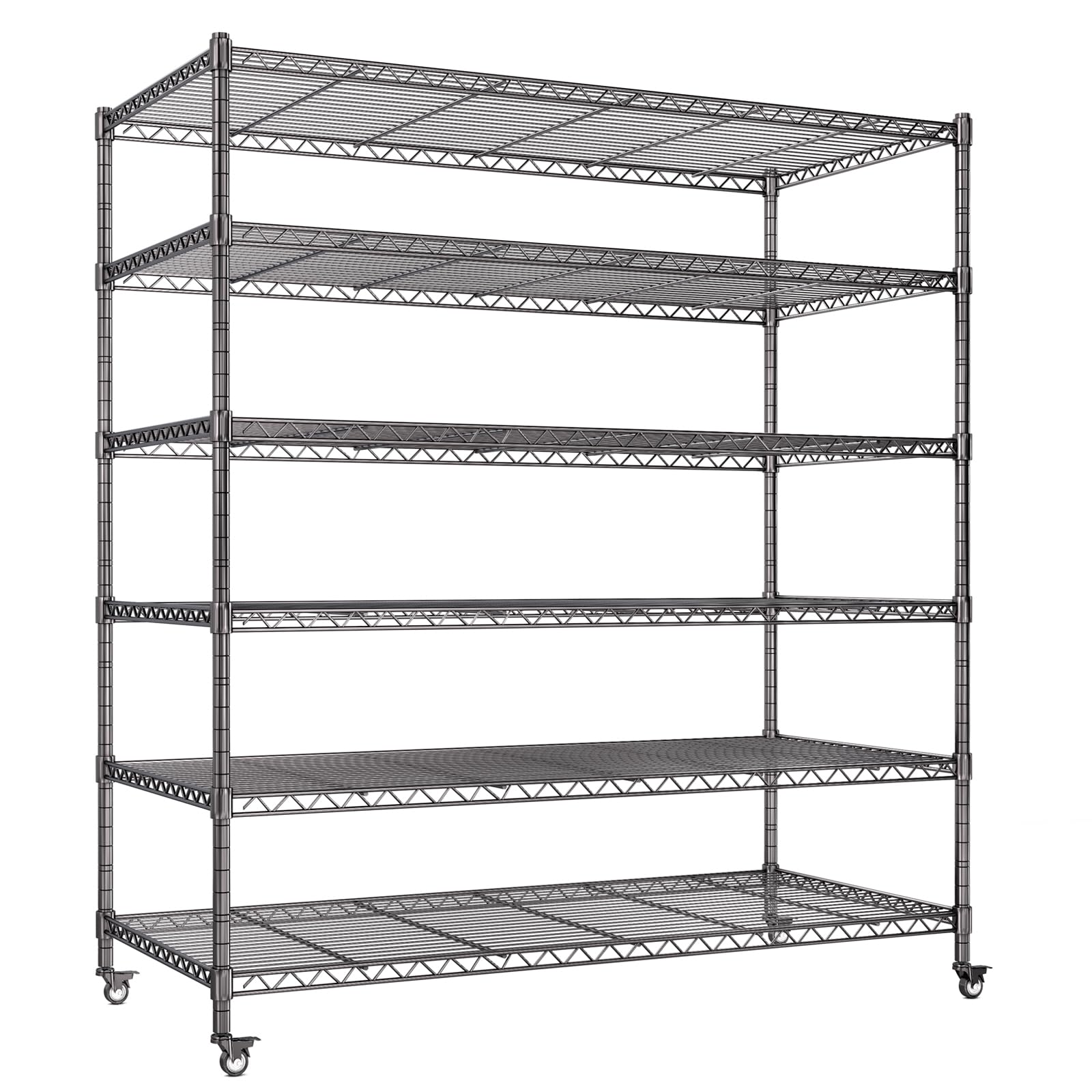 AIRAJ Estanterías Almacenaje 118 CM con Ruedas,Estanterías 6 Bandejas Malla Metálica,Capacidad de Carga 1700 KG,Estantería Metálica para Garaje,118W×46D×204H CM