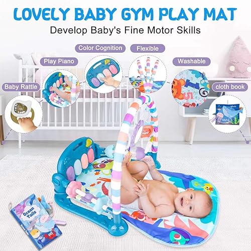Miniatura 3 de VZO Tapete de juego para bebé, tapete de juego y gimnasio de actividades, gimnasio de piano para bebés, centro de actividades musicales para bebés,