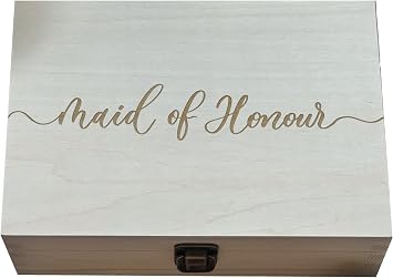 Maid of Honor Gift Wooden Engraving Box Handmade Gift Box Bridesmaid Gift box Proposal Box Natural gift Wedding gifts 8.5 in x 6 in x 3 in Natural Color