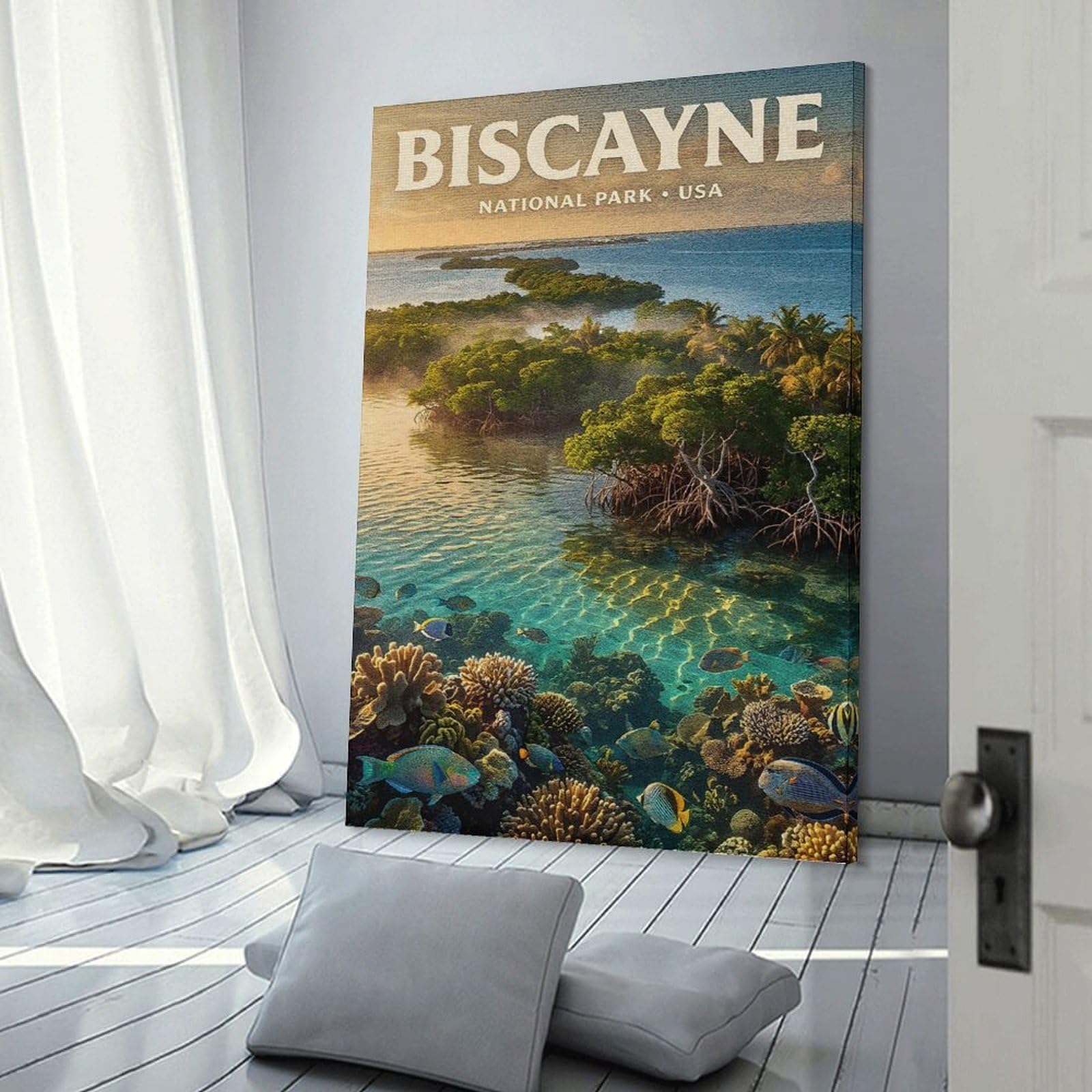 Junmoney Biscayne National Park Underwater Paradise Wall Art Print, 16x24inch(40x60cm), for Front Hall, Corridor Or Welcome Spaces, Wall Decor to Refresh Empty Corners