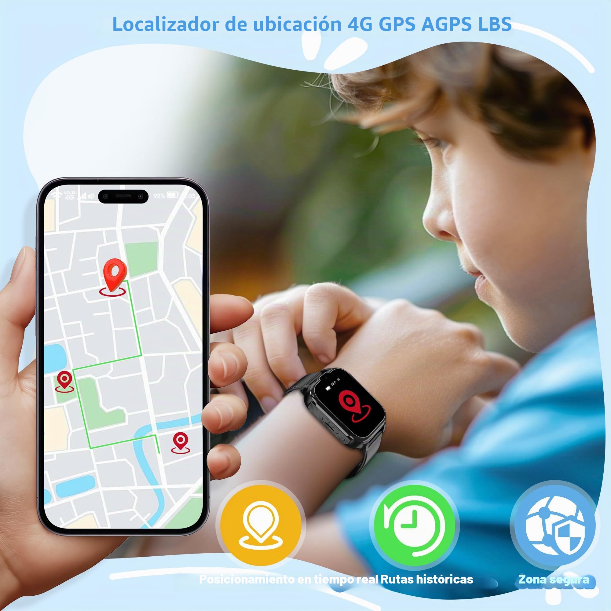 4G Reloj Inteligente Niño con GPS y Llamadas, IP68 Impermeable Smartwatch Niños Teléfono Llamadas Videollamada SOS Chat SMS Juego Despertador Modo Clase Localizador, Reloj GPS Niños Estudiante Regalo