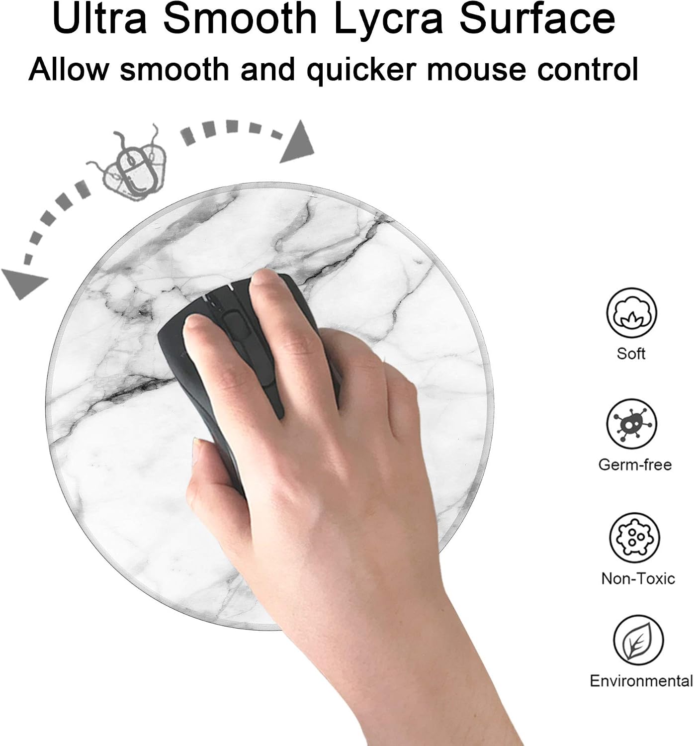DOOKE Mouse Pad with Stitched Edge, Premium-Textured Mouse Mat with Waterproof Non-Slip Rubber Base, Cute Round Mousepad for Laptop Computer Office Desk Accessories,7.9 x 7.9 inch,White Marbling