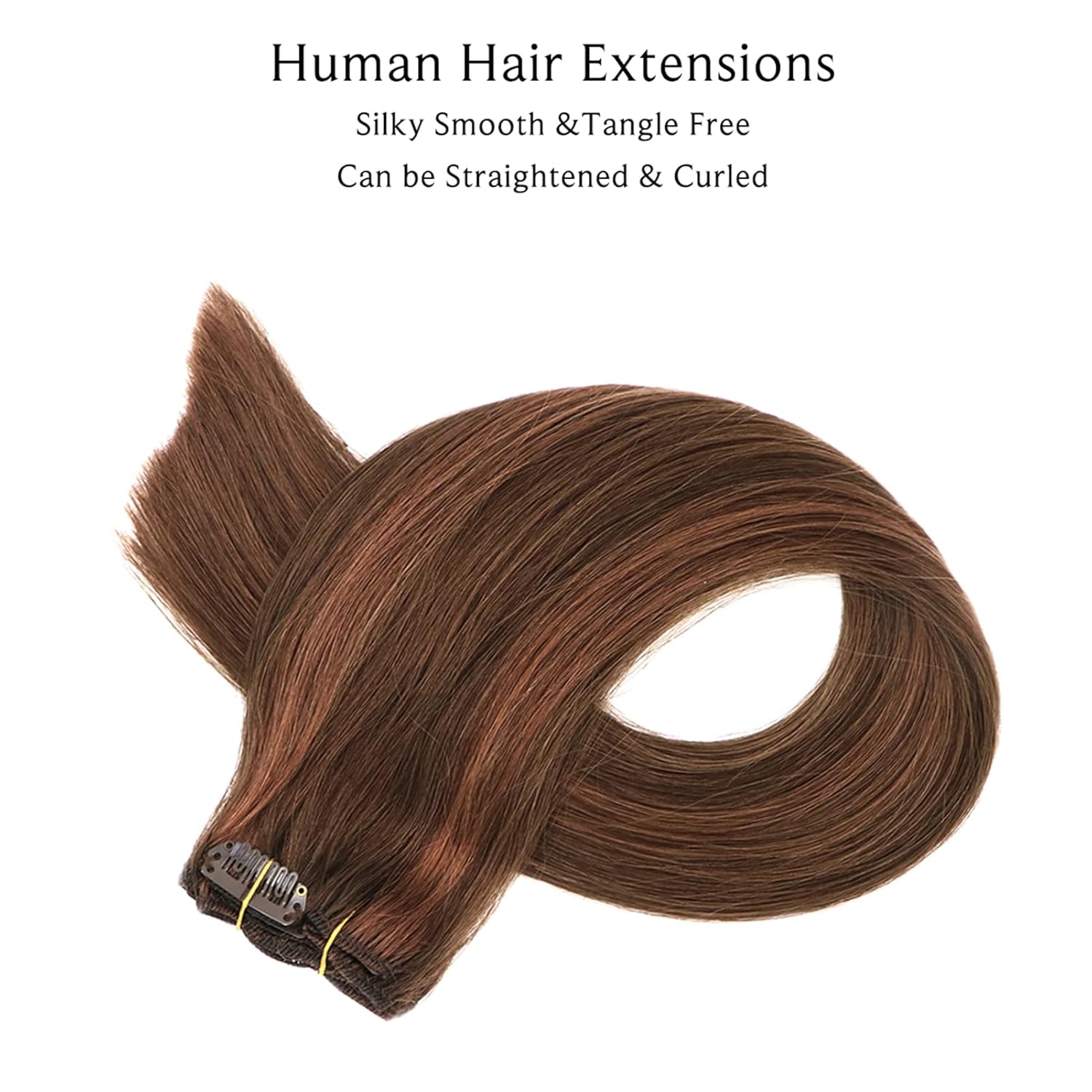 Clip in Hair Extensions, Chocolate Brown Balayage Auburn Brown Clip in Hair Extensions Real Human Hair Clip ins 16 Inch 7 Pieces 70G Real Hair Extensions Clip in Human Hair