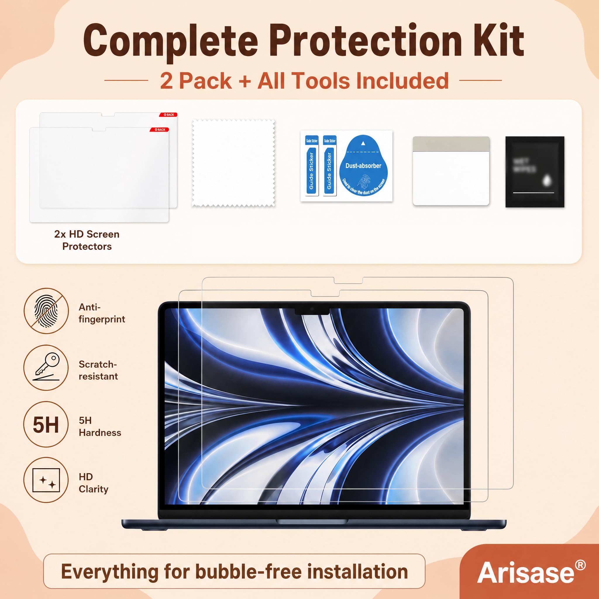 Lot de 2 films protecteurs d'écran HD pour MacBook Air 13,6 pouces M2 2022 A2681