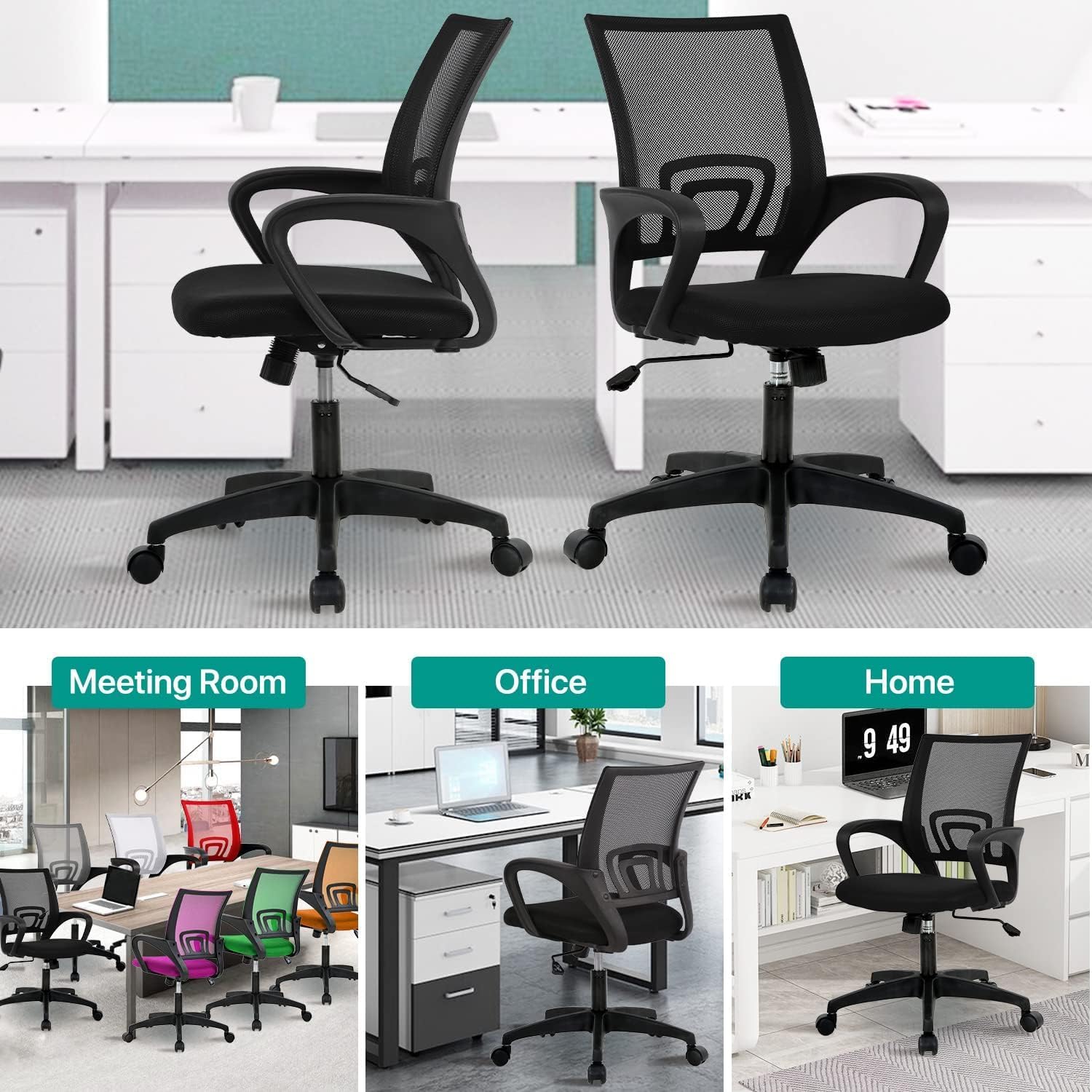 Ergonomic Office Chair with Lumbar Support - Adjustable Mesh Computer Desk Chair for Back Pain, Modern Executive Swivel Rolling Stool, Comfortable & Affordable (Black)