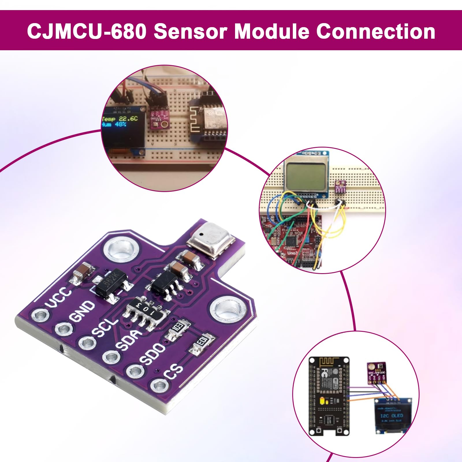 CJMCU-680 Entwicklung Board,APKLVSR CJMCU-680 Sensor für Temperatur, Luftfeuchtigkeit und Luftdruck,Feuchtesensor 1.7~3.6V mit I2C Schnittstelle,für Erfassung der Luftqualität(3 Stück)