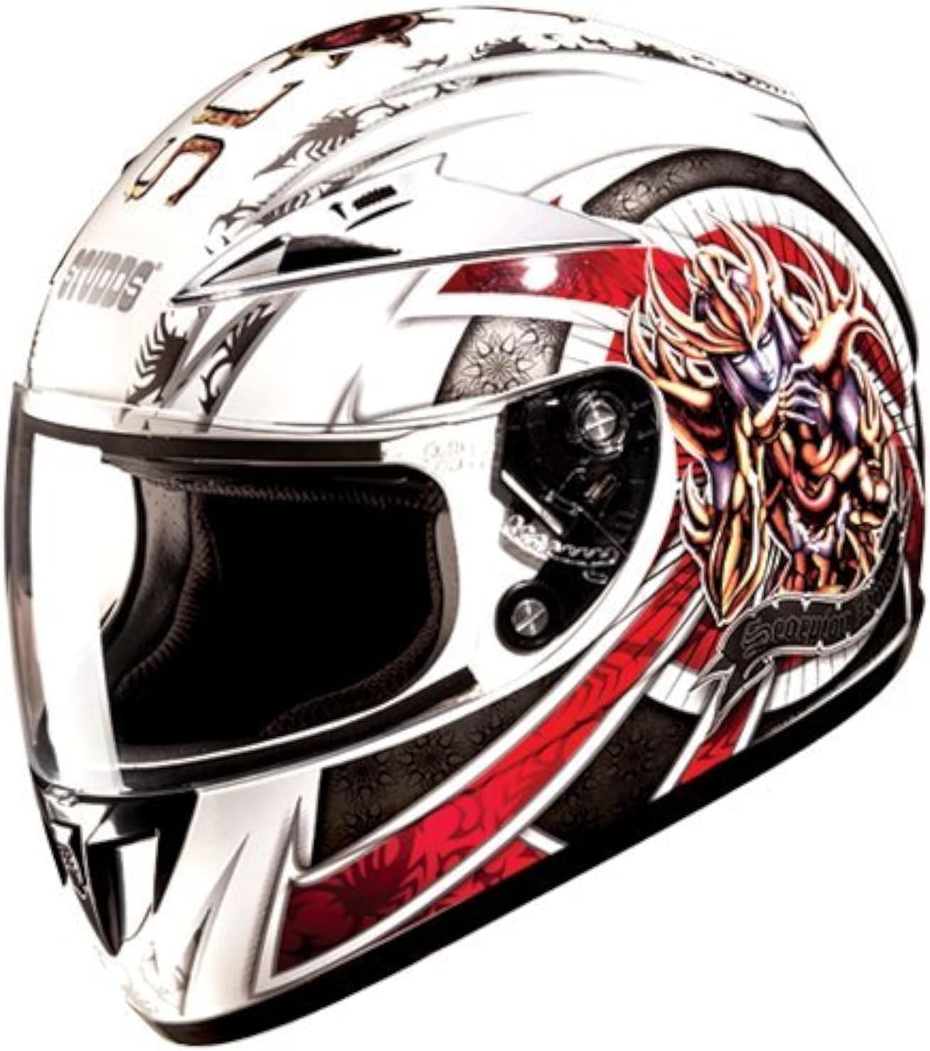 Studds SCORPION D1 Full Face Helmet with Mirror Visor (White and Red, XL)