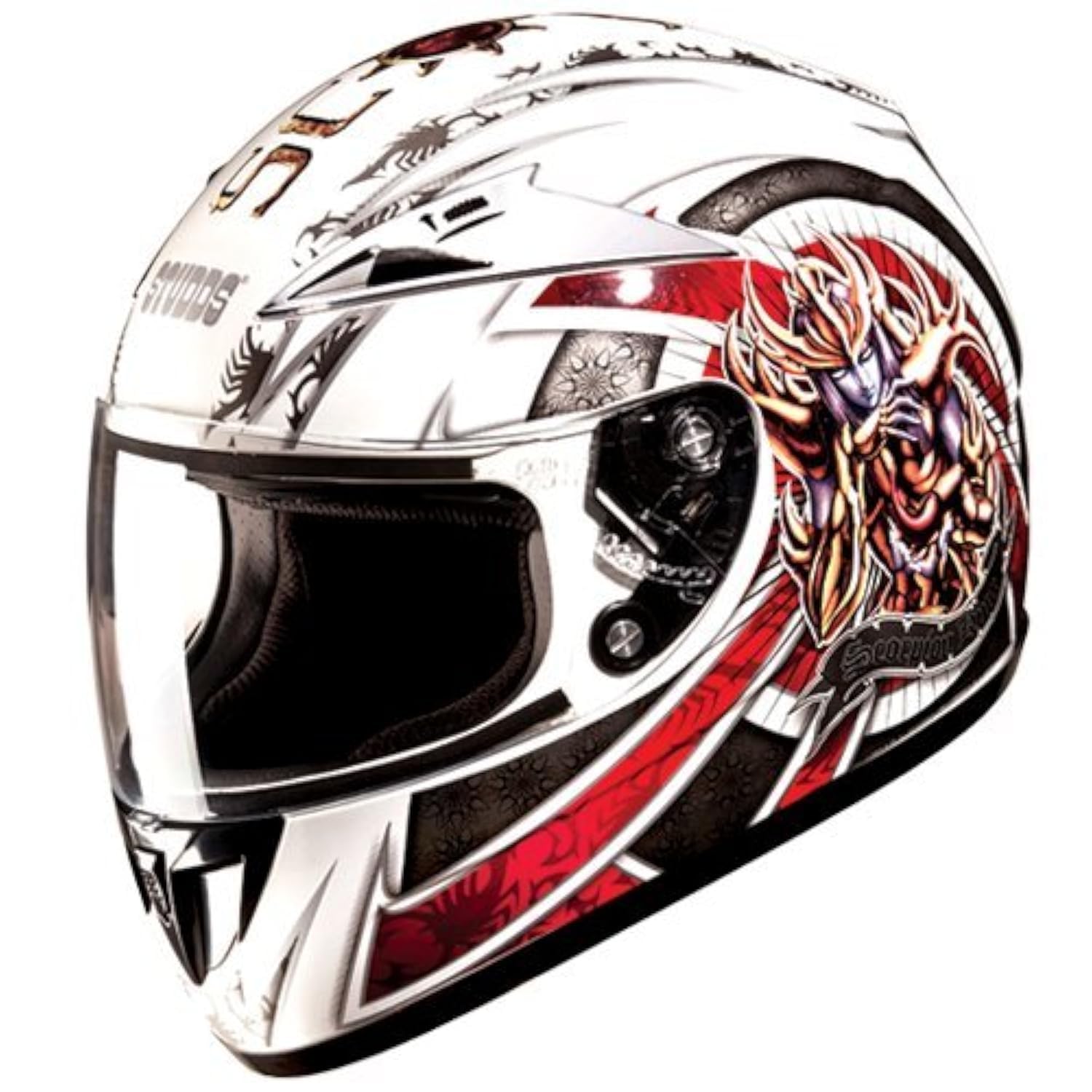 Studds SCORPION D1 Full Face Helmet with Mirror Visor (White and Red, XL)