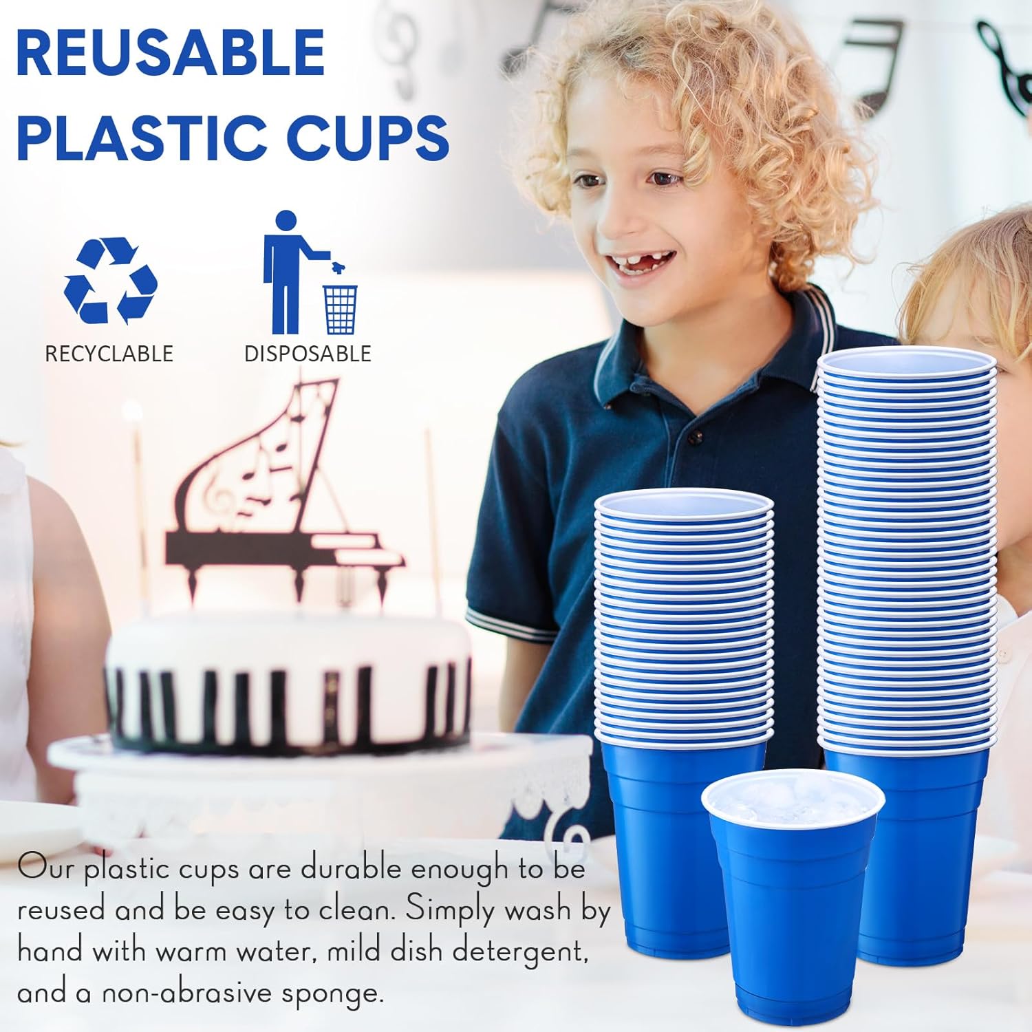 Zopeal 200 Count 18 Ounce Plastic Disposable Cups Beverage Drinking Heavy Duty Large Party Cold Drink Plastic Cups for Birthday Graduation Halloween Drinks Soda Punch Barbecues Picnics(Blue) - Image 5