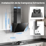COMFEE' ANGJ64B-60 Hotte aspirante inclinée 60 cm en Verre Trempé, 3 Niveaux de Vitesse, Écran Tactile LED, Recycle interne ou Évacuation extérieure, 60 cm - Noir - 7