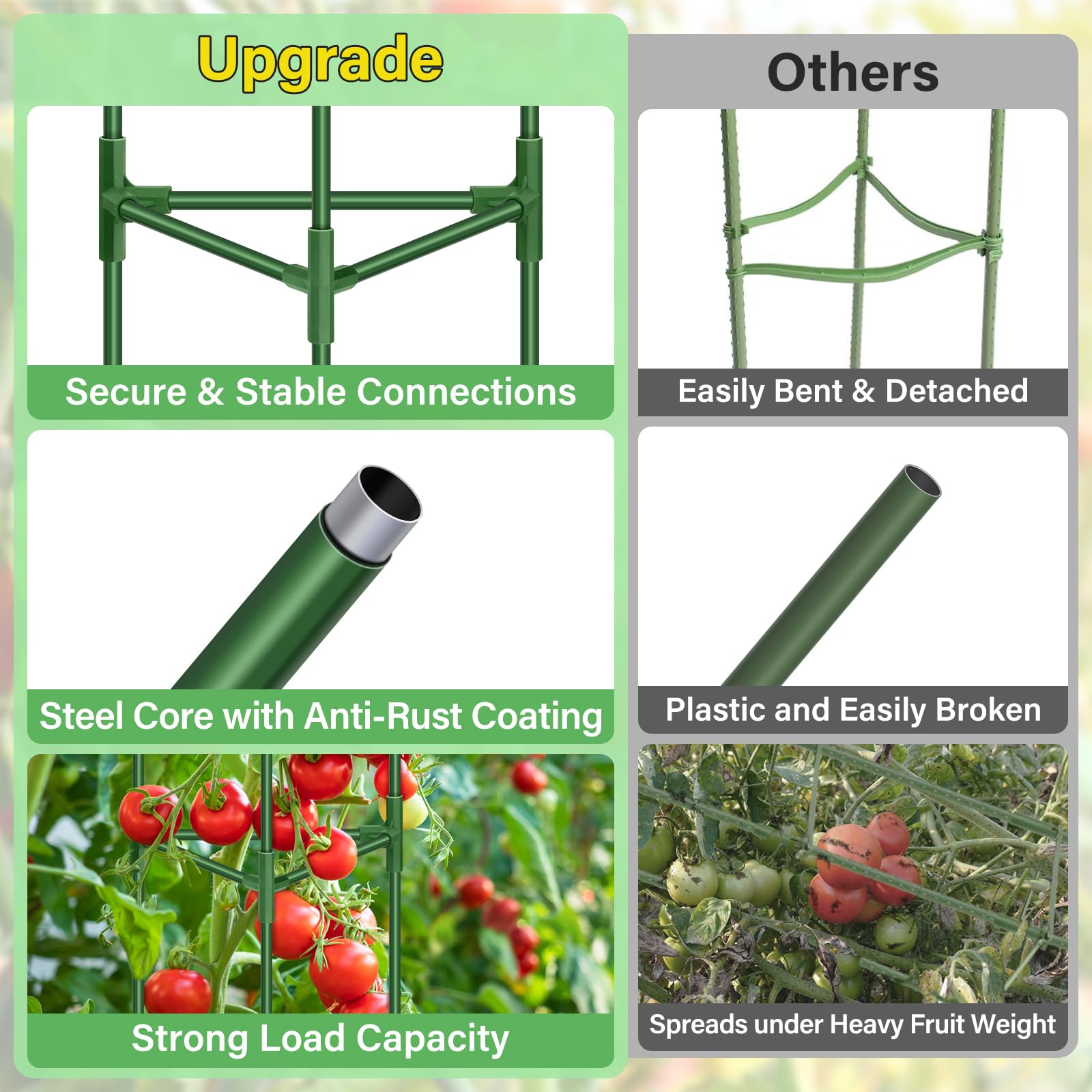 Legigo Tomatenkäfig für den Garten, robuste Tomaten-Rankgitter, Pflanzenstützpfähle, verstellbares Gartenspalier, Pflanzkäfig für Kletterpflanzen, Paprika, Outdoor, Hochbeet und Gemüse, 6 Stück