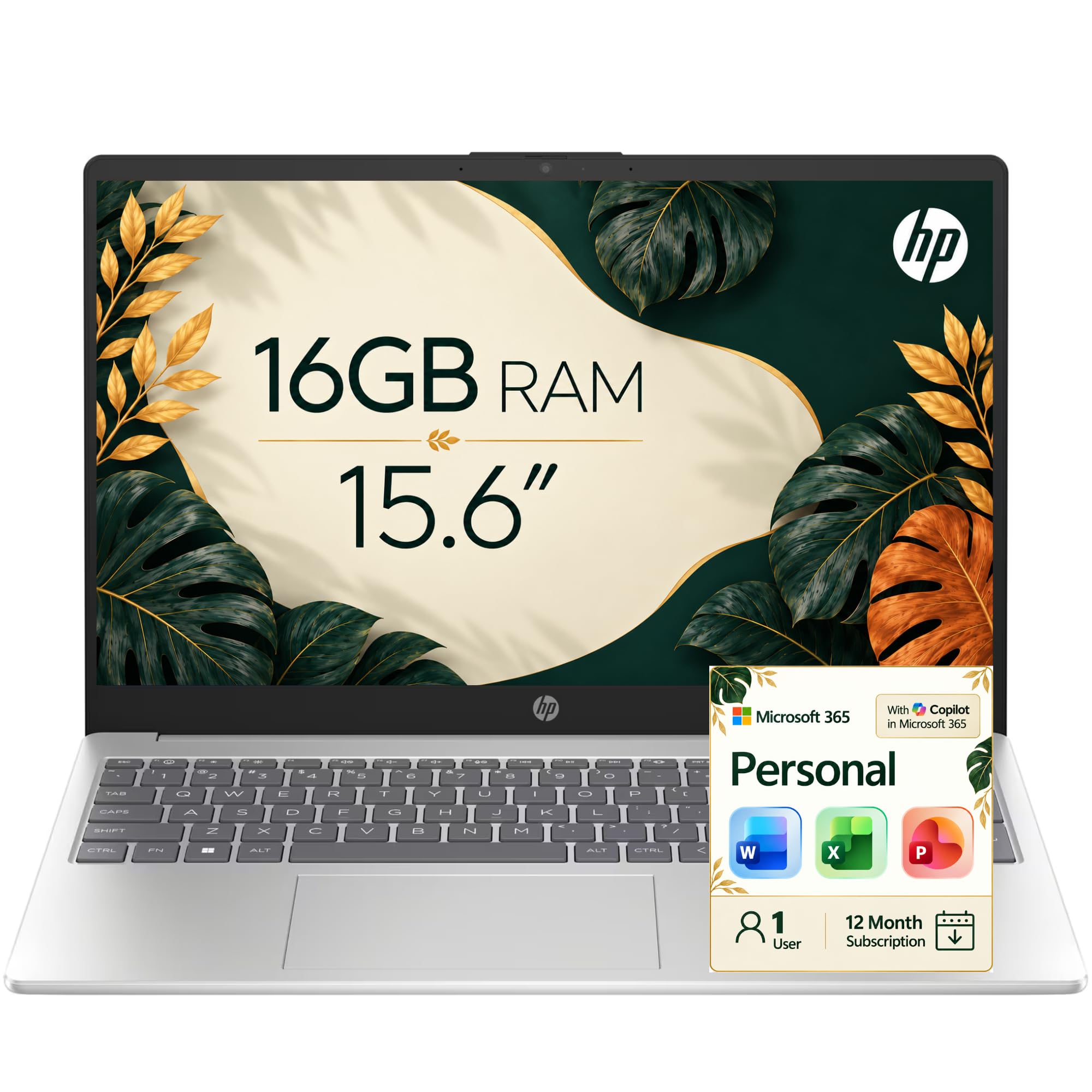 HP Essential Laptop, 16GB RAM, 640GB Storage(128GB SSD and 512GB External), Intel 4-Cores, Long Battery Life, Lightweight, Windows 11 with Microsoft 365 1-Year, No Mouse, Silver