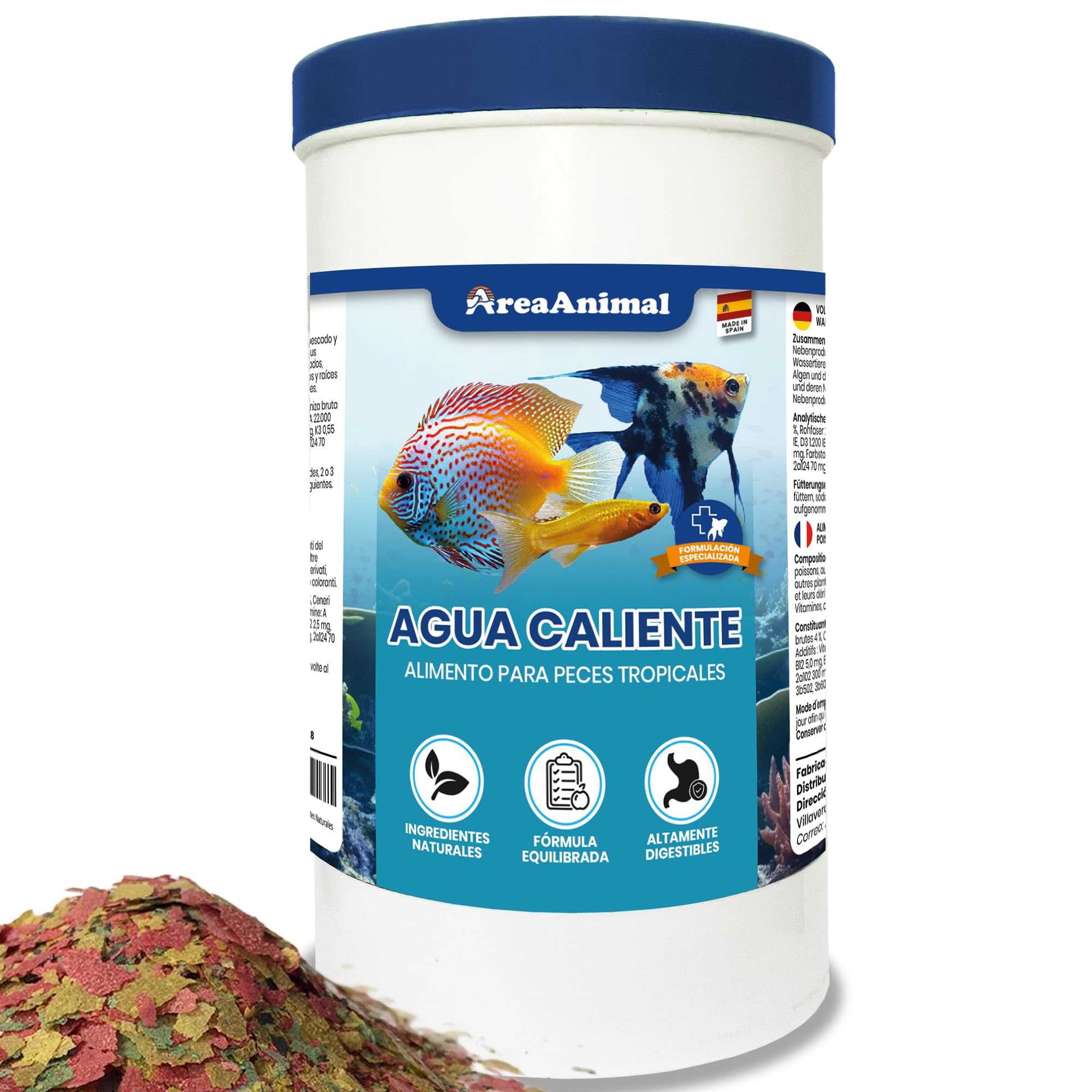 Comida Peces Agua Caliente, Comida Peces Tropicales 180G/1L, Alimento para Peces Alto en Proteínas, Alimento Guppys, Pez Betta, Tetra... con Ingredientes Naturales