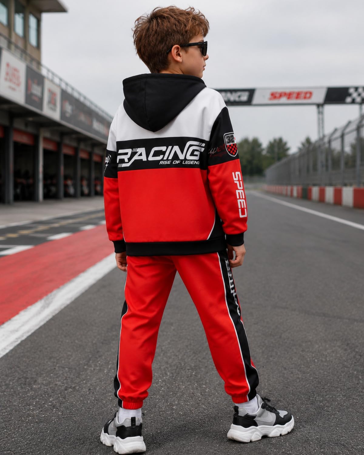 Boy 2 Piece Outfits Long Sleeve Racing Hoodie Top and SweatPants Fall Winter Clothing Set Sizes 5-12 Years