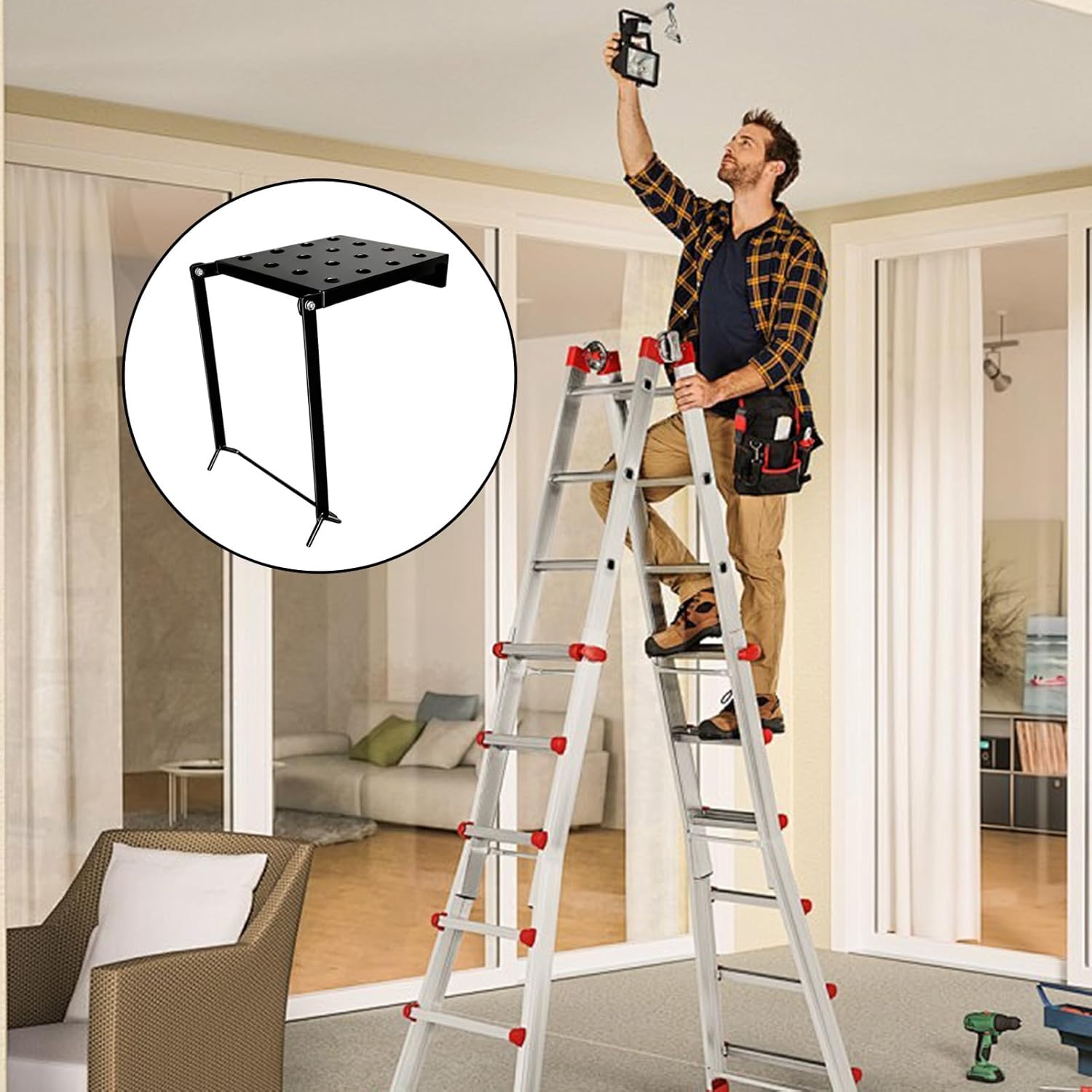 Genérico Work Platforms | Adjustable Non-Slip Heavy Duty Folding Garden Tool, Extension Ladder for Stairs | for Gardening Outdoor Garden Home Garage