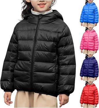 Girls Boys Puffer Jacket with Hood Thick Quilted Padded Jacket Thermal down Coat Winter Warm Cozy Windproof Outwear