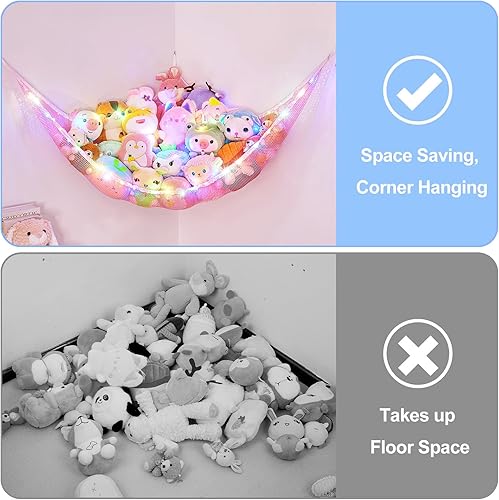 Vista 63 de Basumee Red de animales de peluche o hamaca con luz LED, hamaca de red de juguetes para almacenamiento de animales de peluche, hamacas para Azul