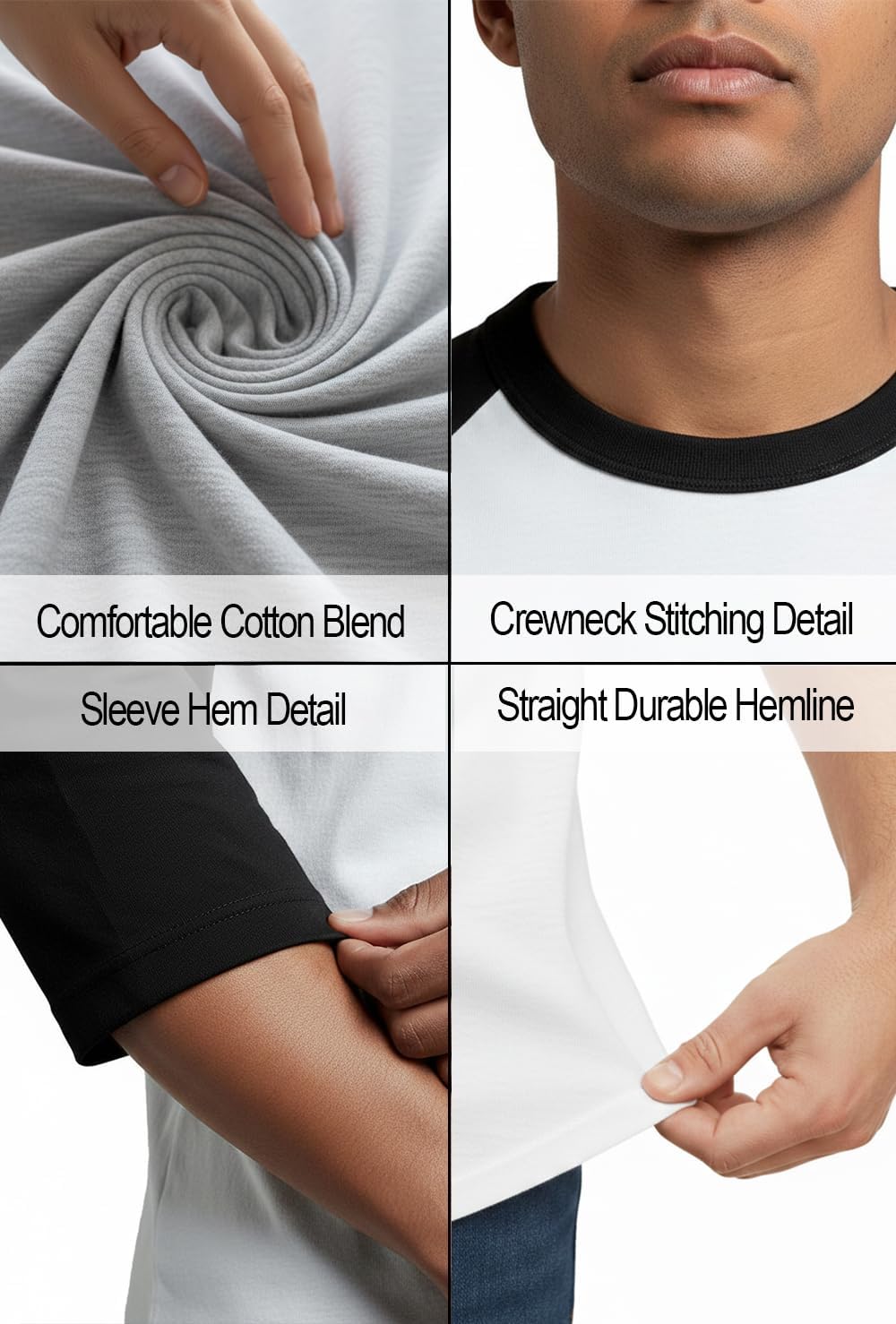 Men's Raglan Baseball Tee Shirt - Cotton Two Tone Casual Athletic Top - Image 5