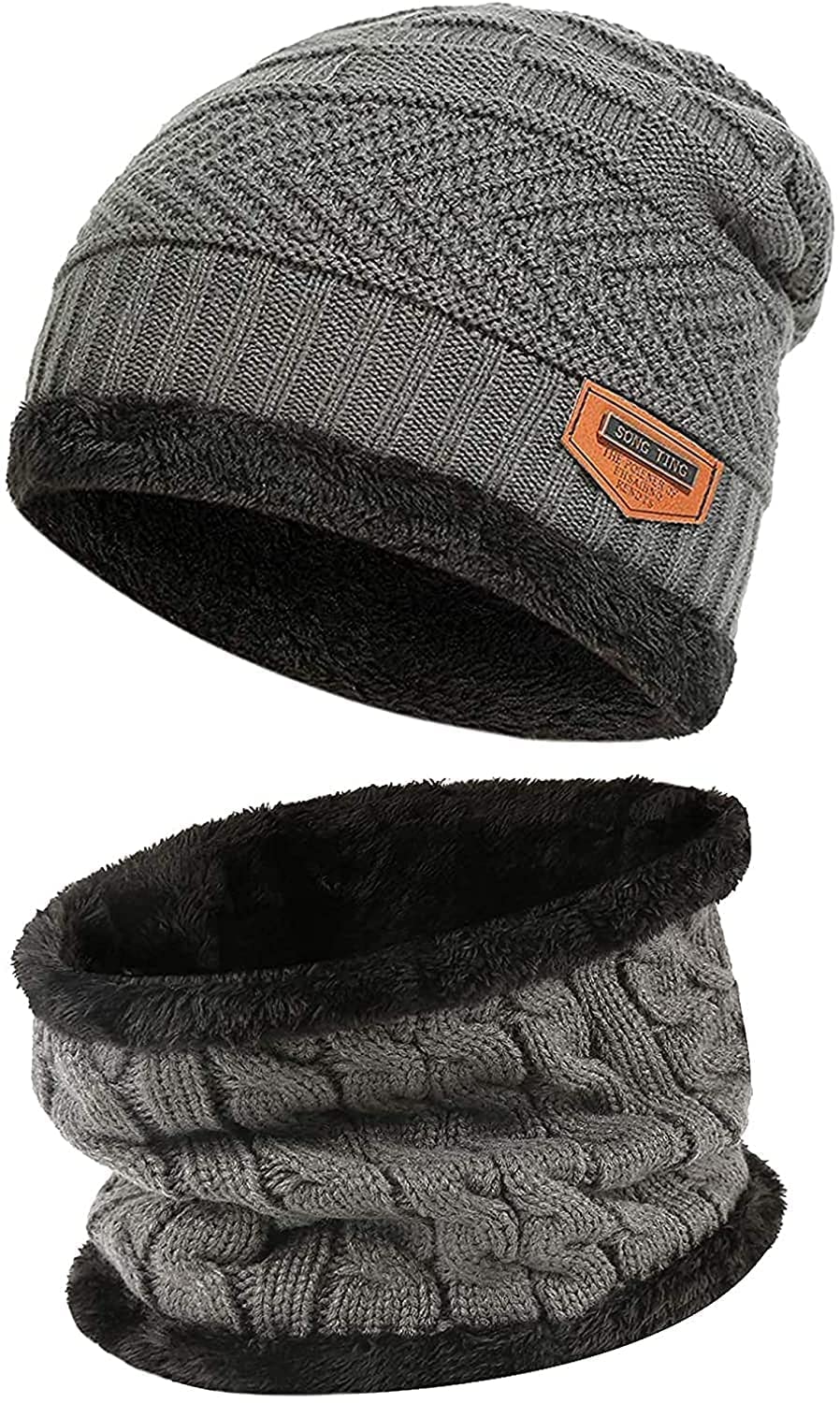 youth ride Knitted Winter Cap & Neck Scarf with fleece,Unisex Beanie Cap with Neck Warmer for Women,Thermal Cap, Fluffy Woolen Cap (2 Piece) (Free Size, Grey)-picture-31