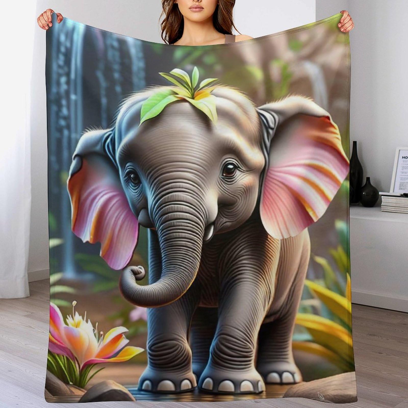 Couverture polaire éléphant en flannel douce et chaude pour lit et canapé 140x180cm