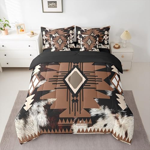 Feelyou Cow Fur Print Comforter Set King for Kids Boys Girls 7 Pieces Boho