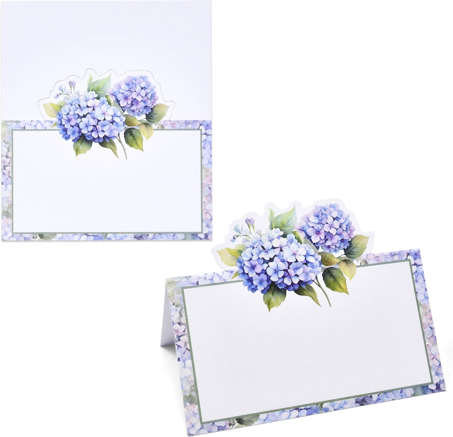100 Pcs Hydrangea Floral Place Cards Flower Seating Name Card Table Setting Folded Tent Cards for Spring Dinner Placement Party Supplies 2" x 3.5"