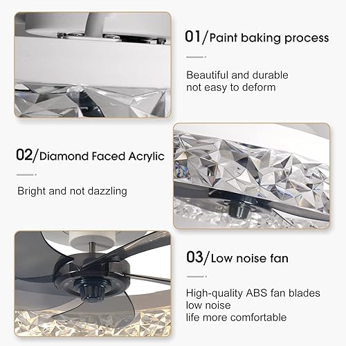 Miniatura 10 de KINDLOV Ventilador de techo con luz, ventilador de techo LED regulable de 19.7 pulgadas con aspas reversibles, ventilador de techo de perfil bajo