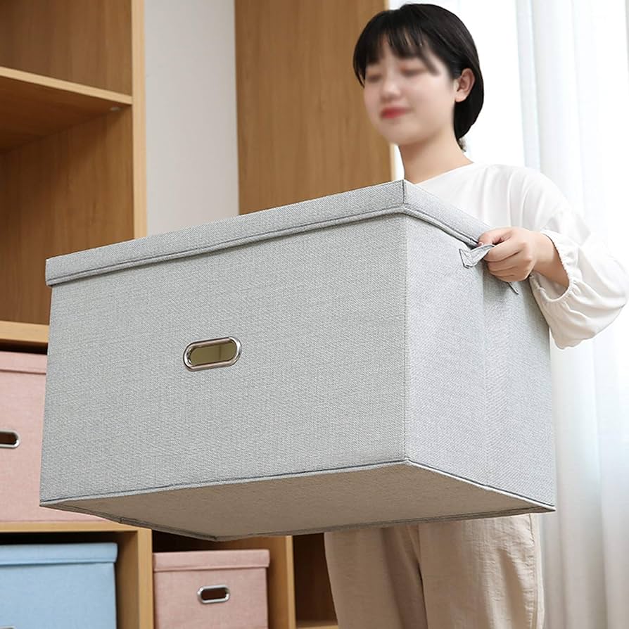 Cesto Pieghevole Con Coperchio Grigio Scuro - Organizzatore Per Armadi - Foto 10