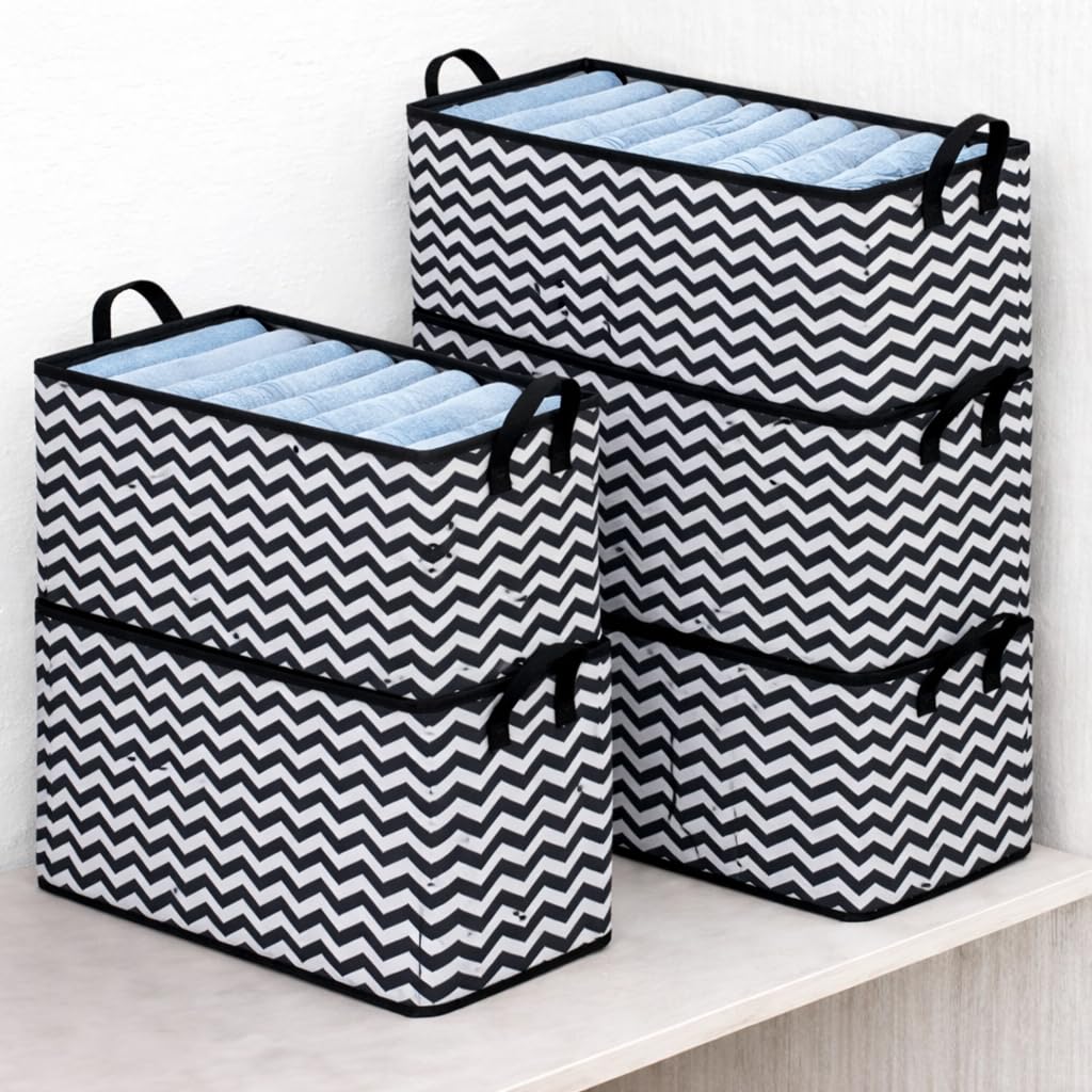 PulGos 3 Pcs Wardrobe Organizer for Storage | Rust-Free & Odour-Free Foldable Organiser| Stackable Space-Saving & Multipurpose Cloth Organizers for Almirah, Closet, Cupboard, Shelf, Home & Office Use