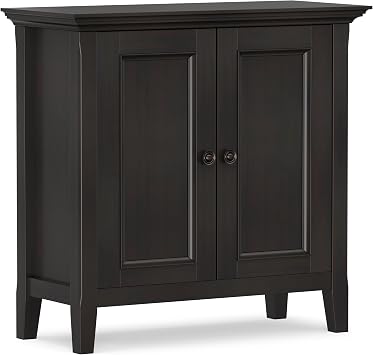 SIMPLIHOME Amherst 37" Wide Solid Wood Cabinet in Hickory Brown | Transitional-style low storage cabinet with adjustable shelves for organized living room, entryway or dining area storage.