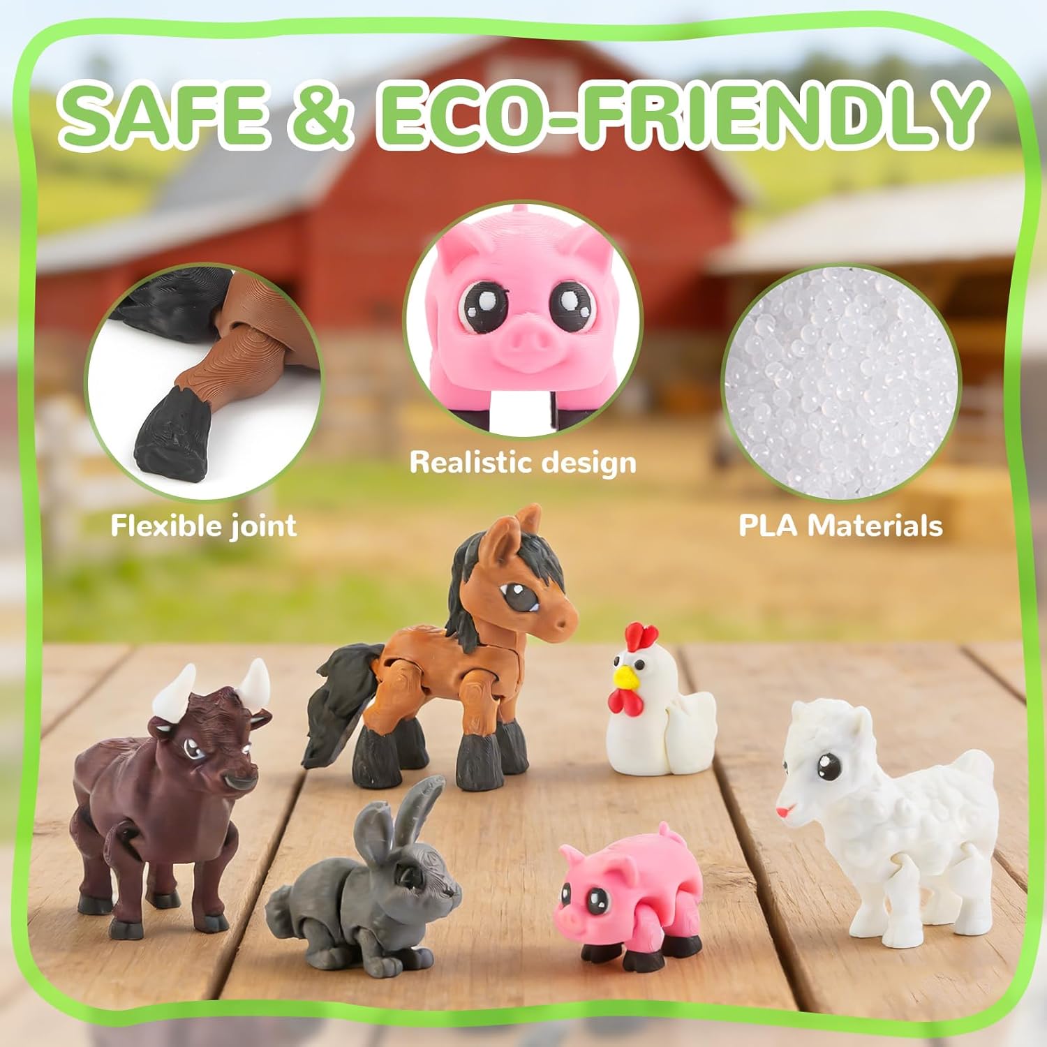 10 Pack 3D Printed Farm Animals Figurines, Realistic Cute 3D Printed Animal Toys for Kids Articulated Flexible Fidget Toys for Party Favors Birthday Gift Classroom Rewards Home Office Desk Decor